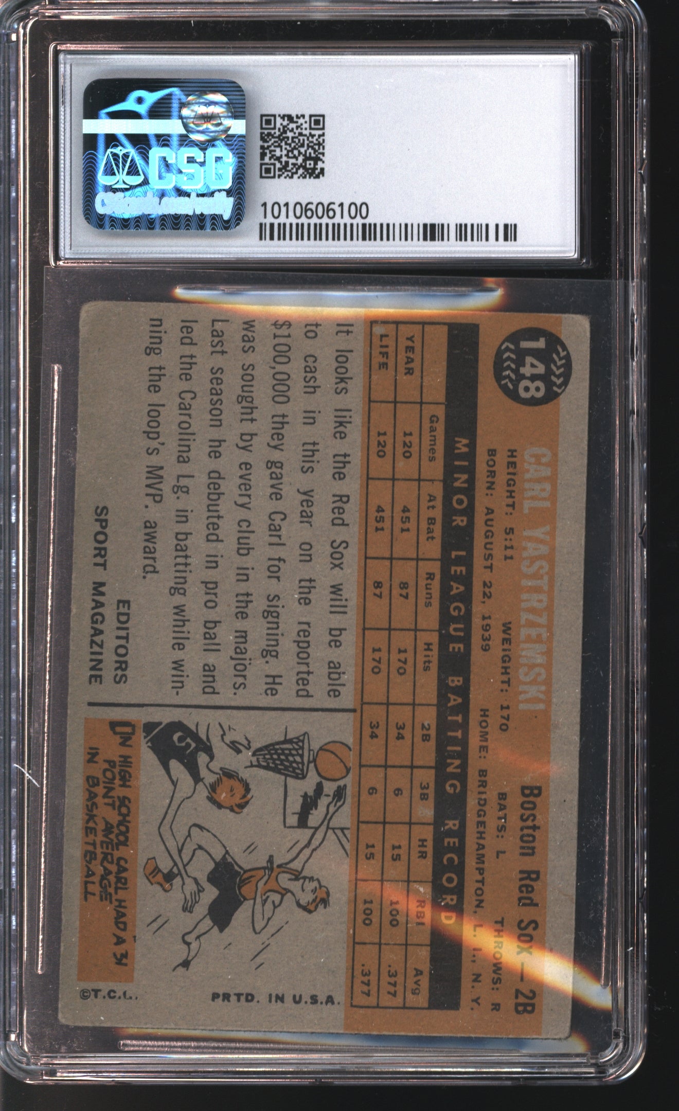 1960 Topps Carl Yastrzemski # 148 Graded CSG 2