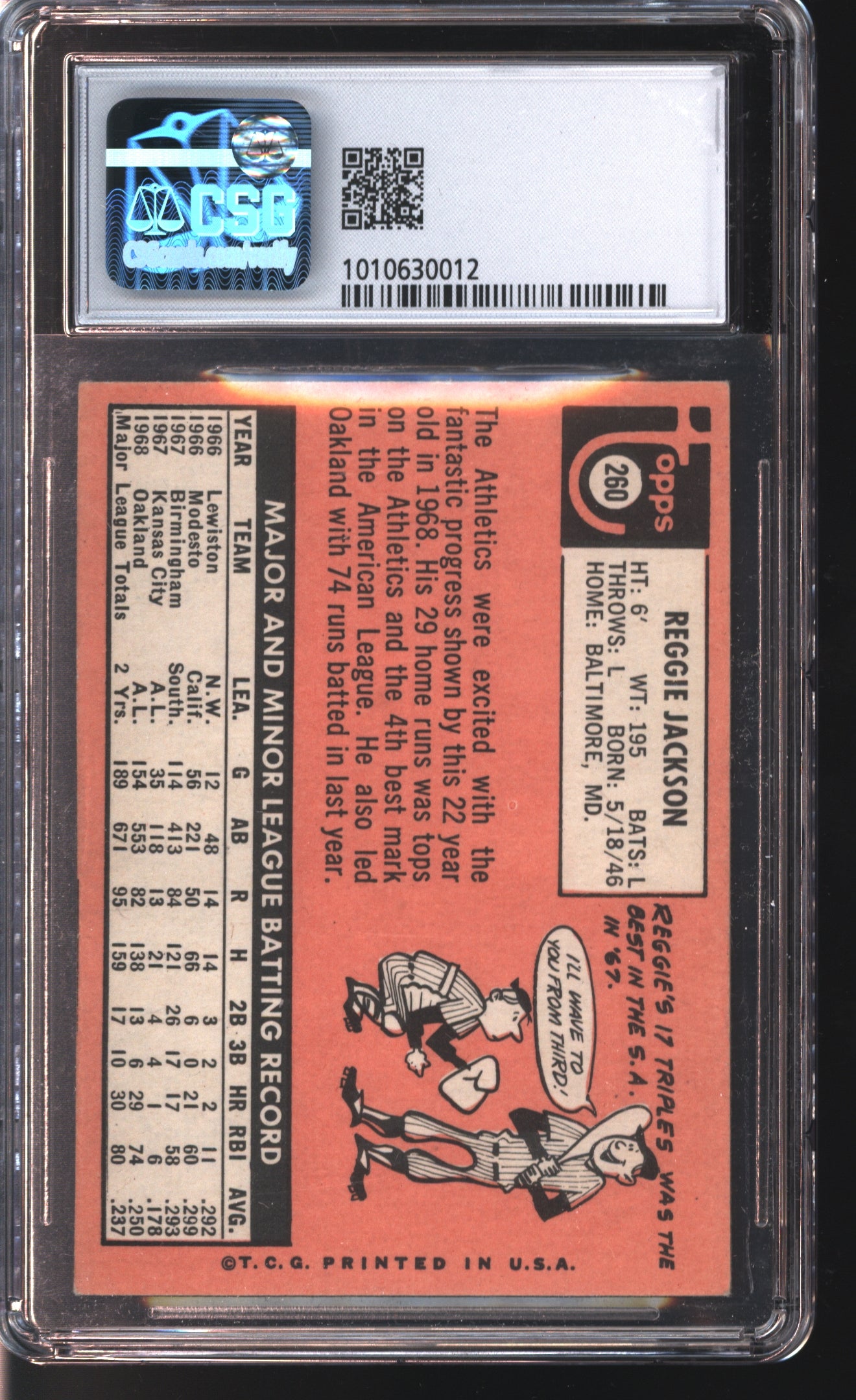 1969 Topps Reggie Jackson Graded CSG 5.5