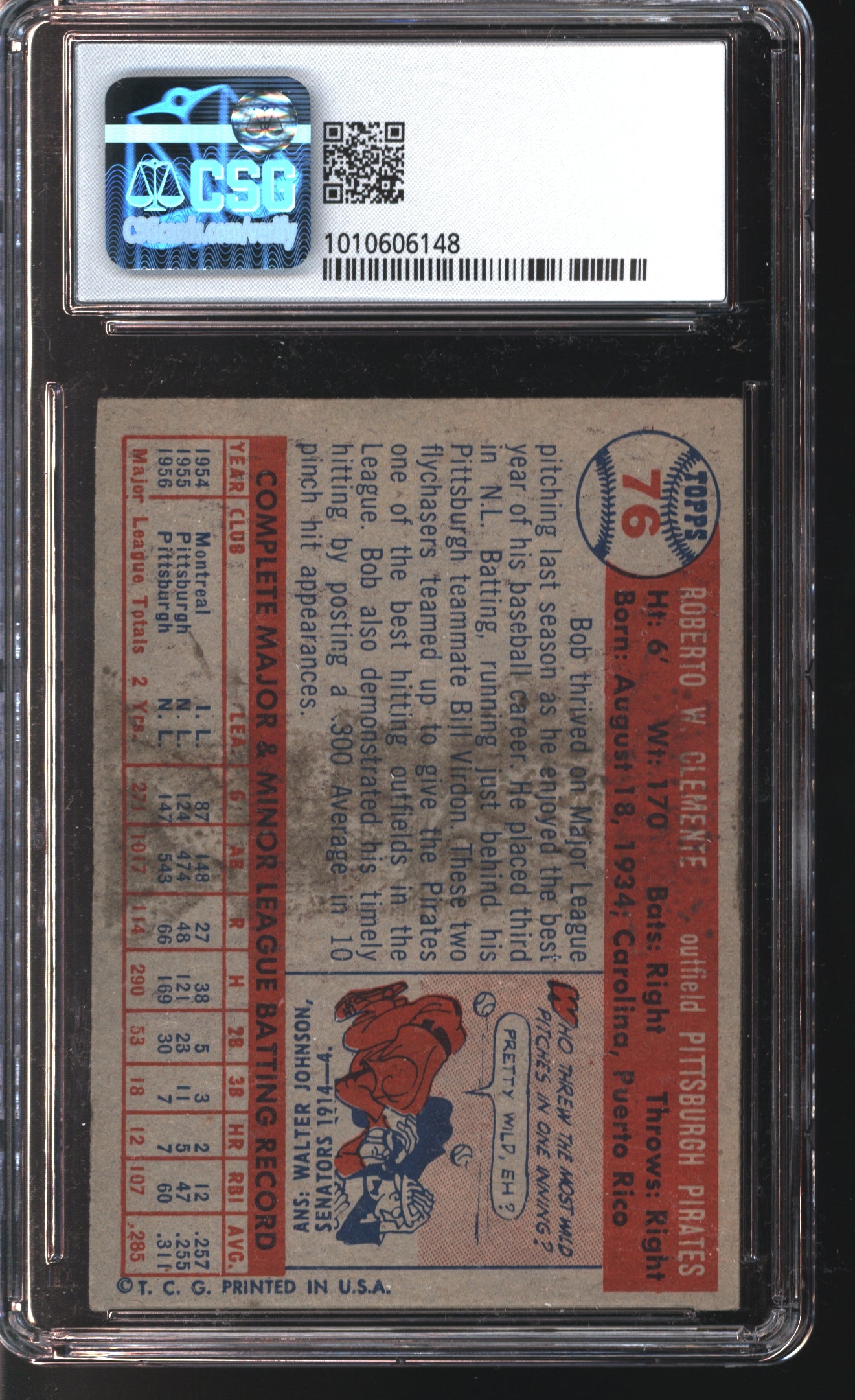 1957 Topps Roberto Clemente # 76 Graded CSG 3