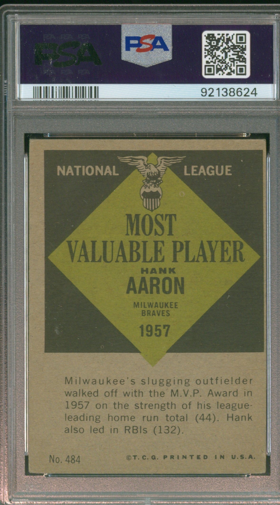 1961 Topps Hank Aaron MVP #484 Graded PSA 5
