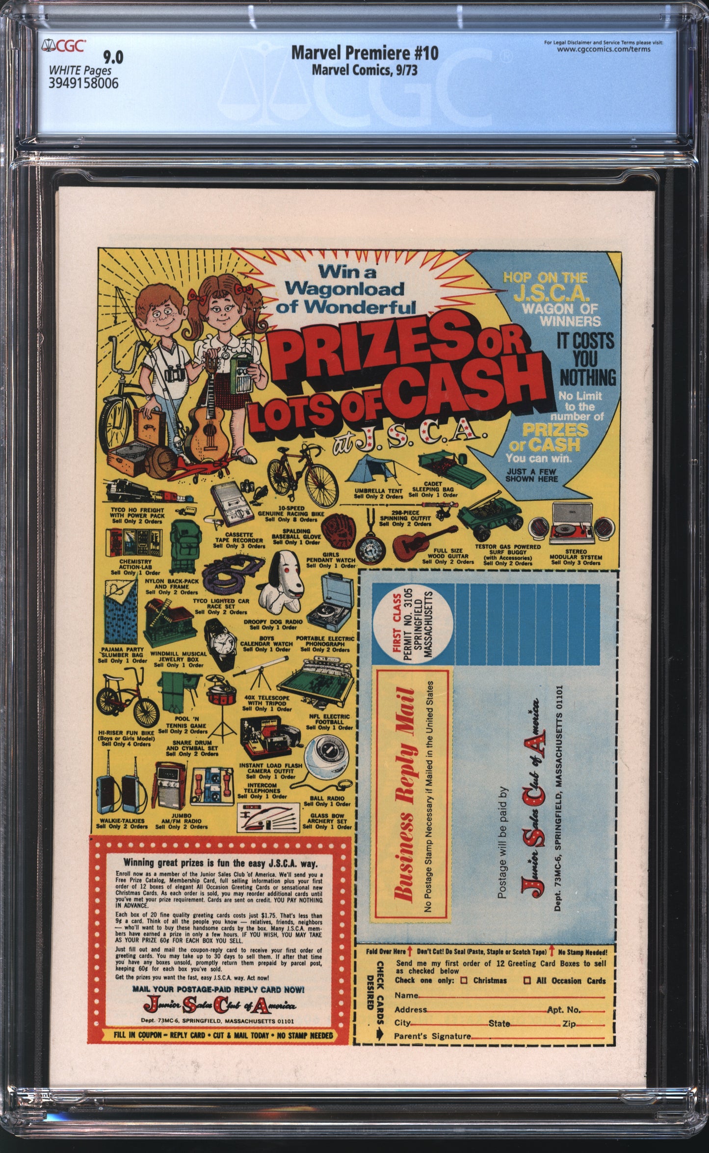 Marvel Premiere #10 7/73 CGC 9.0 White Pages