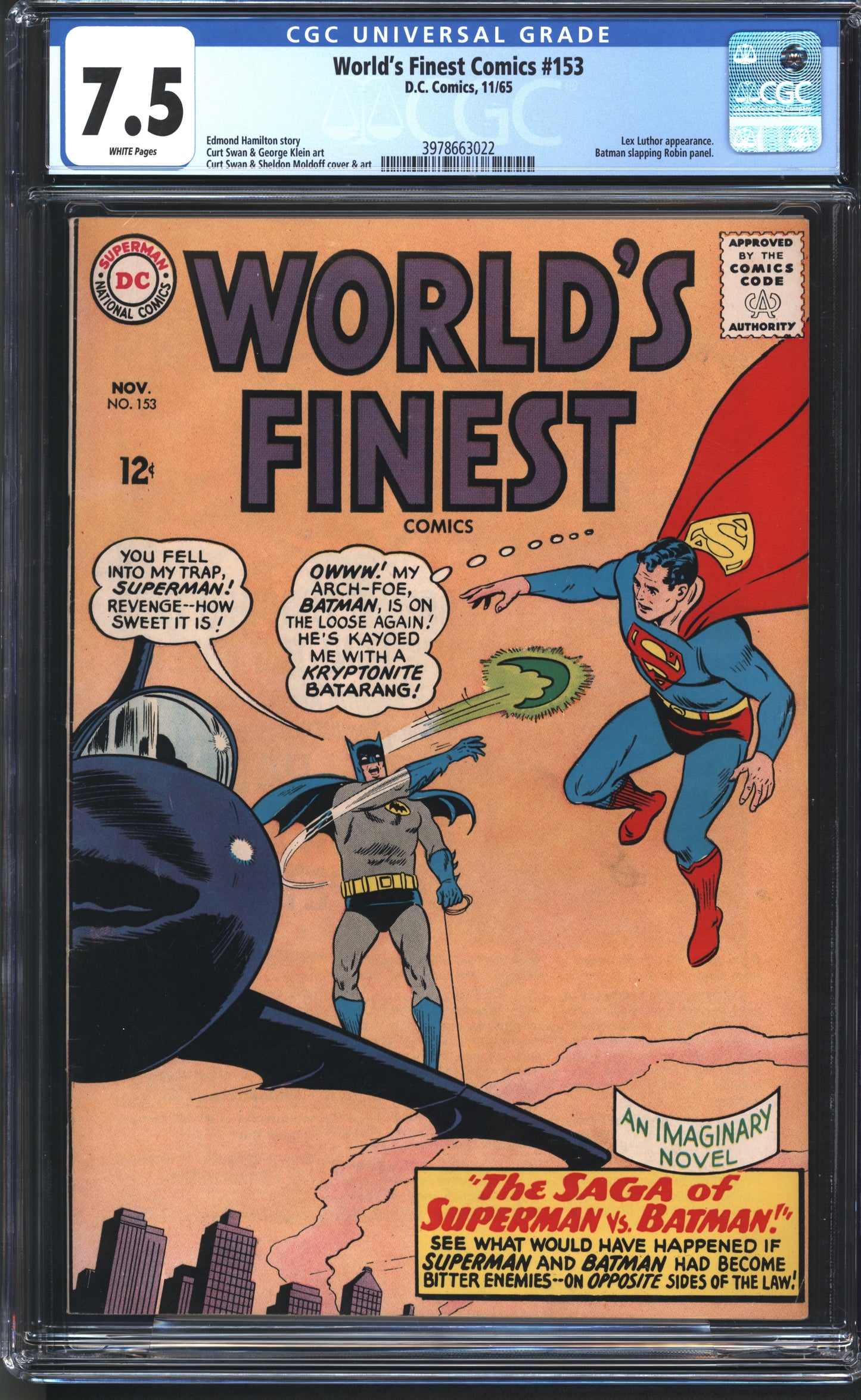 D.C. Comics World's Finest Comics #153 11/65 CGC 7.5 White Pages