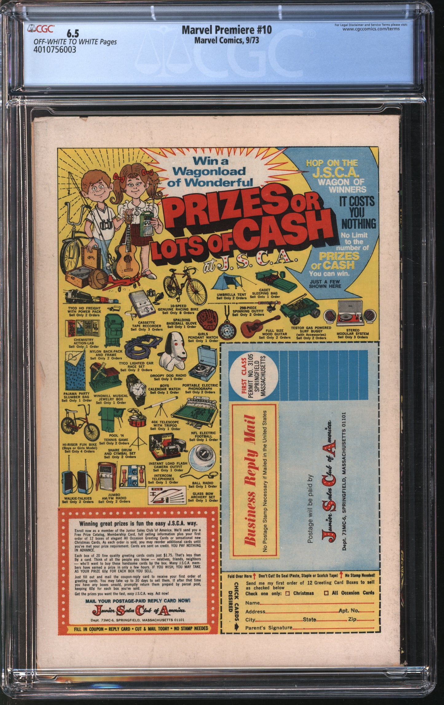 Marvel Premiere 10 9/73 CGC 6.5 White Pages