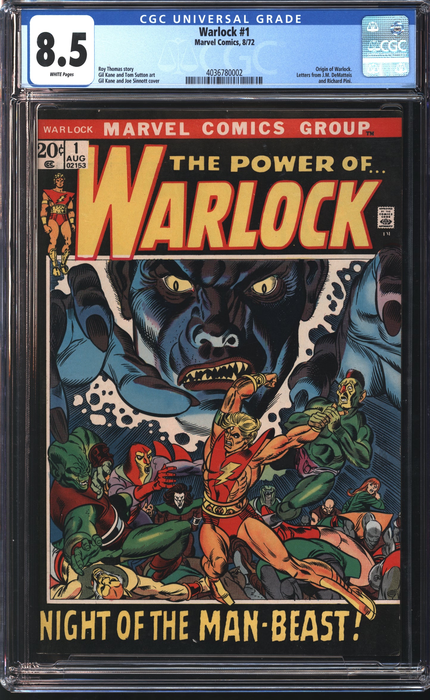 Marvel Comics Warlock #1 8/72 CGC 8.5 White Pages