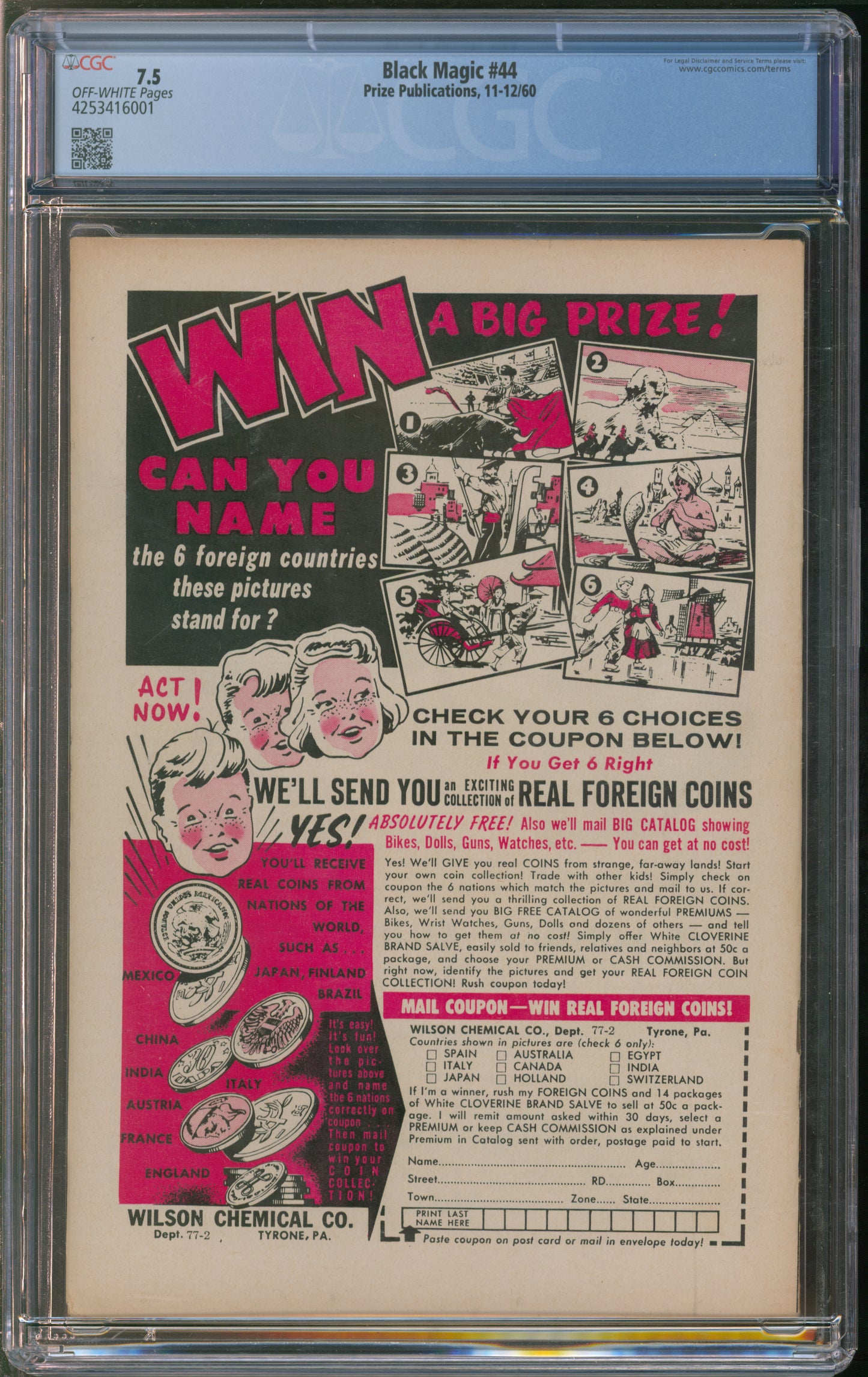 Prize Publications Black Magic #44 11-12/60 CGC 7.5 Off-White Pages