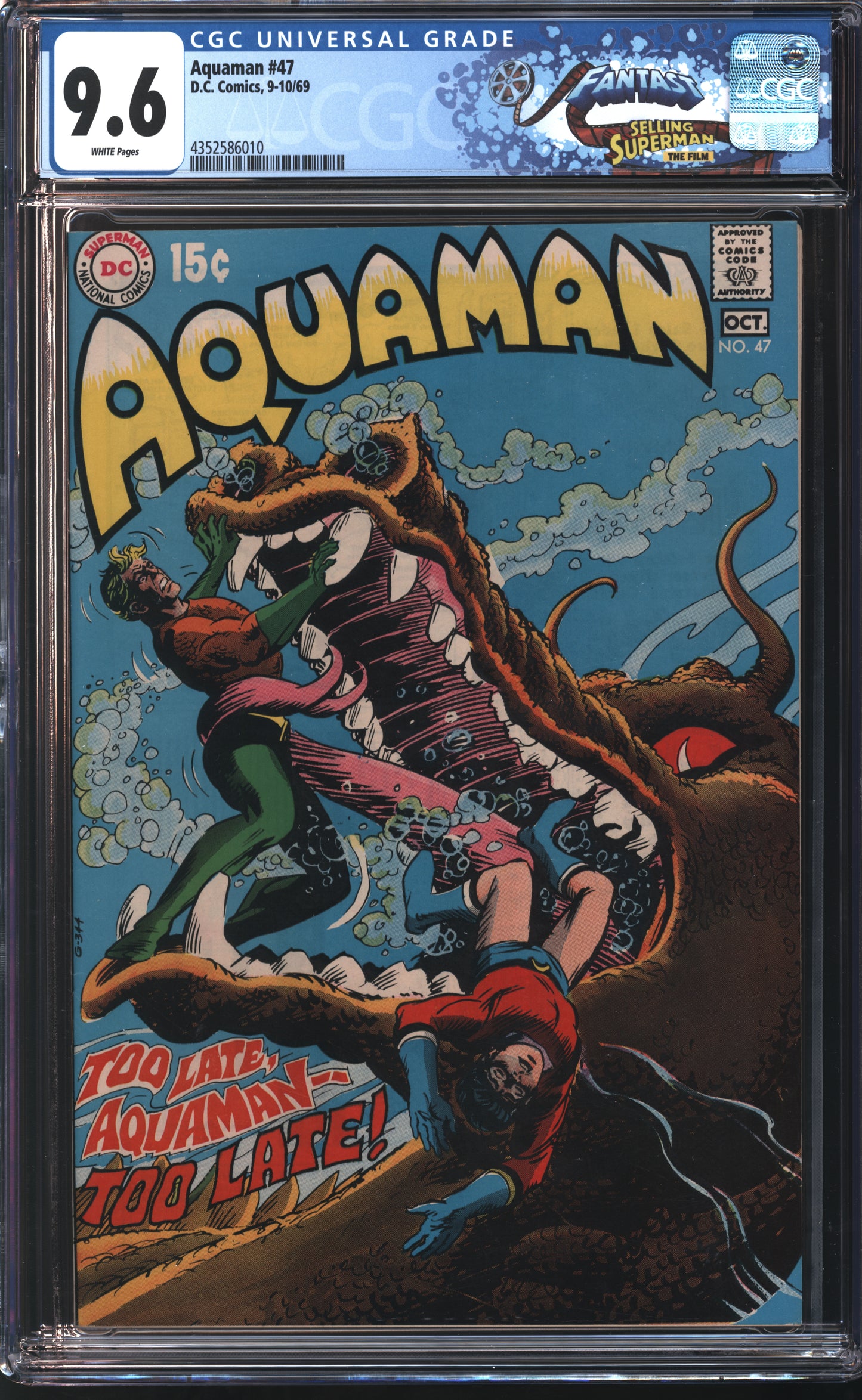 D.C Comics Aquaman 47 9/69 FANTAST CGC 9.6 White Pages