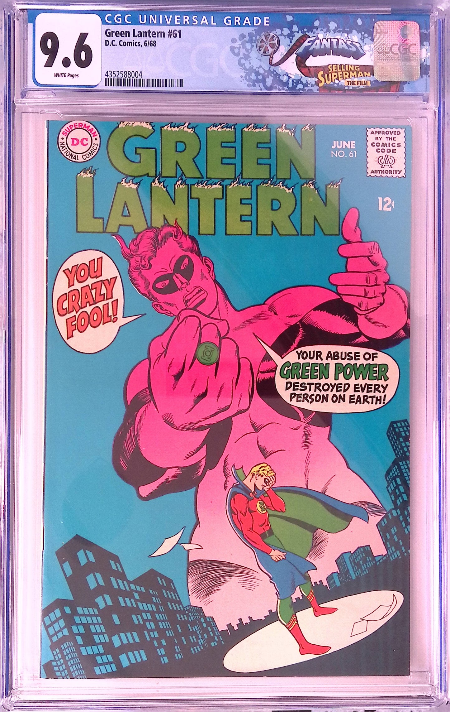 D.C. Comics Green Lantern #61 6/68 FANTAST CGC 9.6 White Pages