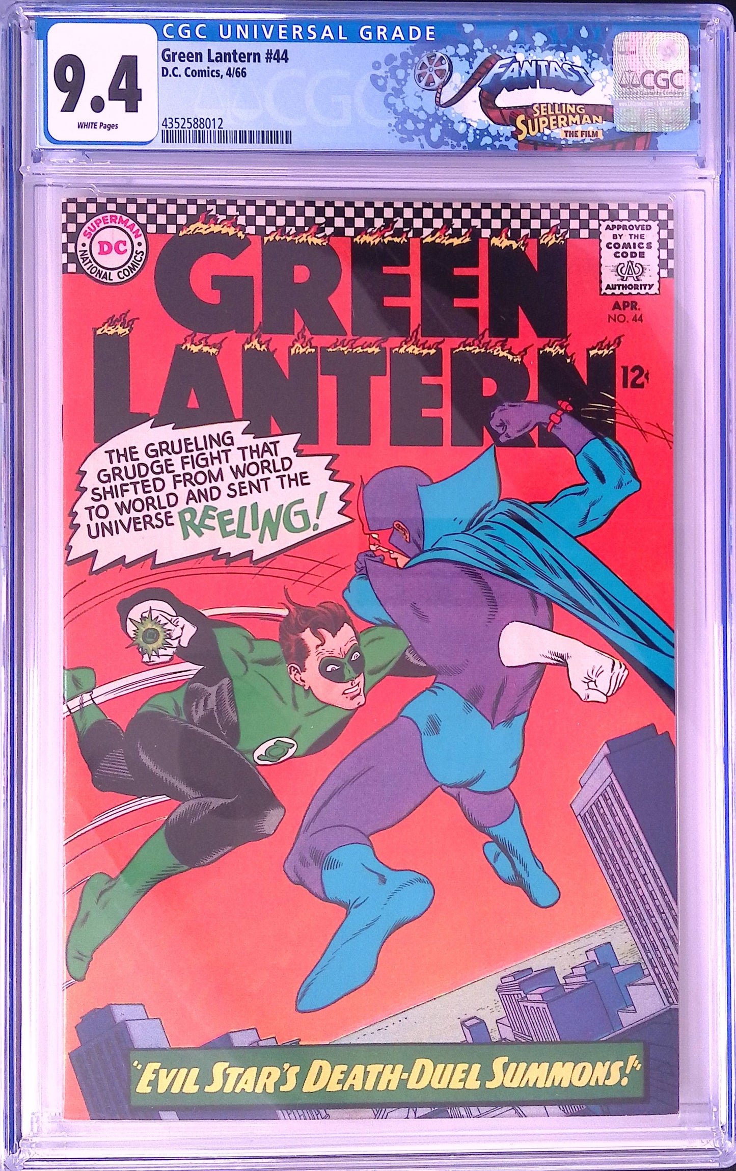 D.C. Comics Green Lantern #44 4/66 FANTAST CGC 9.4 White Pages