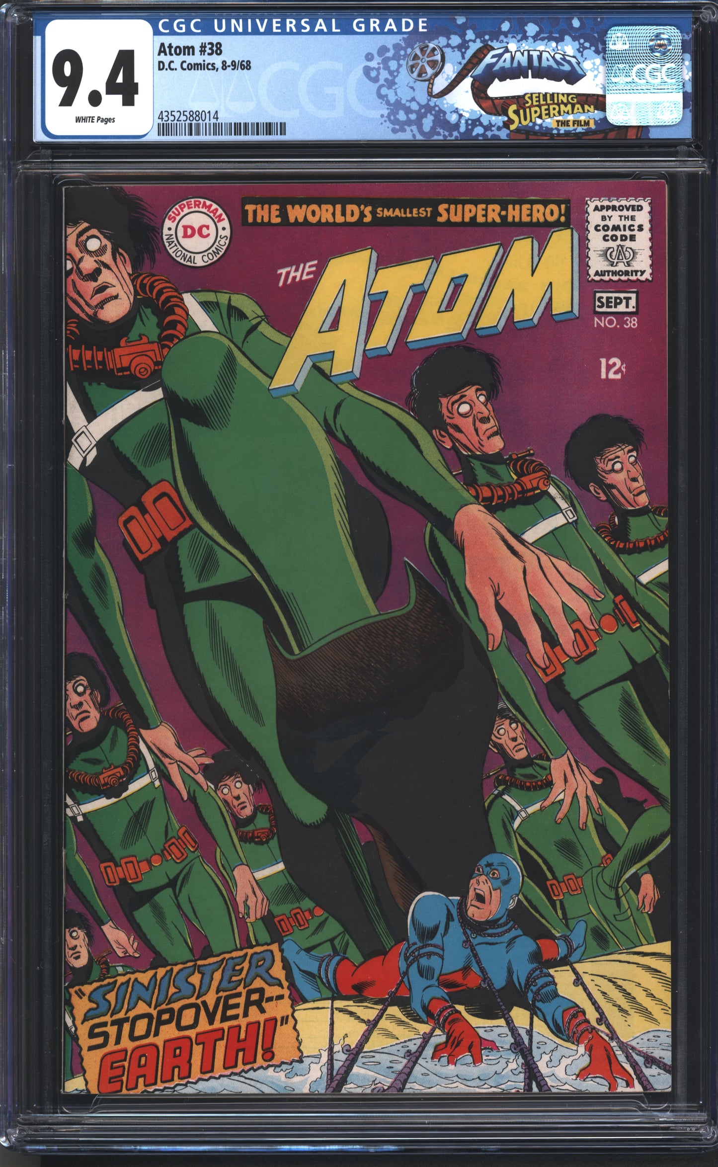 D.C. Comics Atom #38 8/68 FANTAST CGC 9.4 White Pages