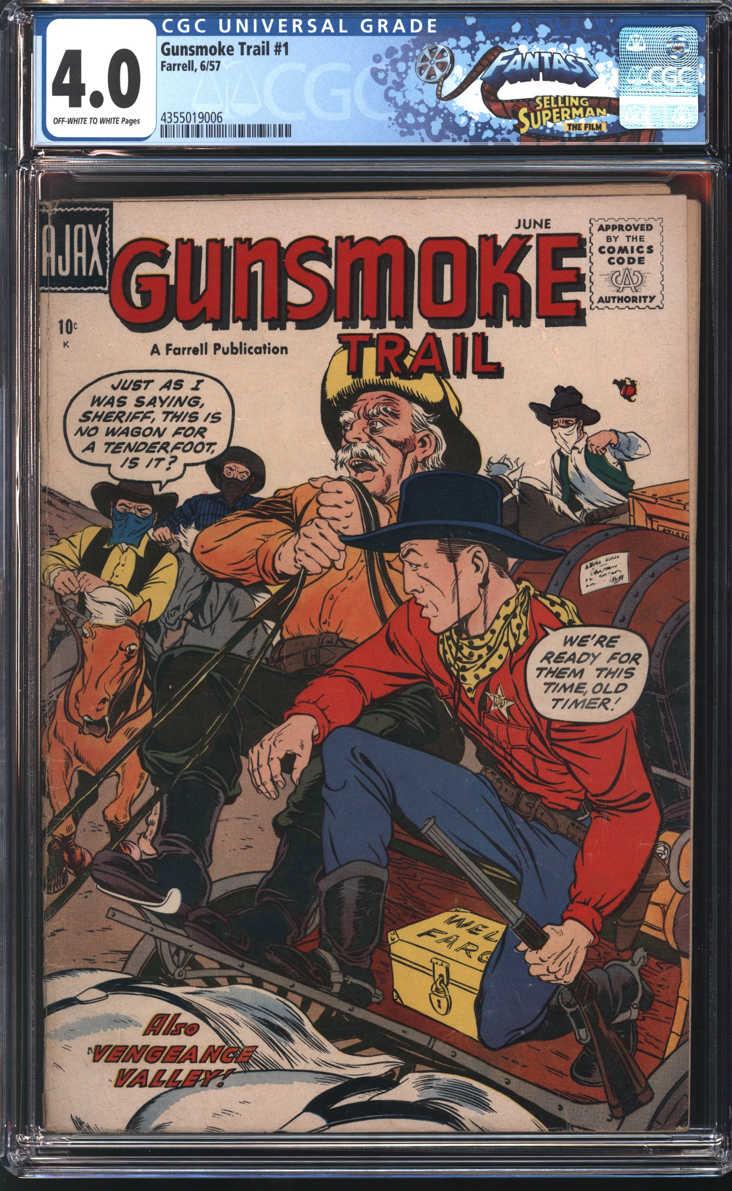 Farrell/Ajax Comics Gunsmoke Trail #1 6/57 FANTAST CGC 4.0 Off White to White Pages