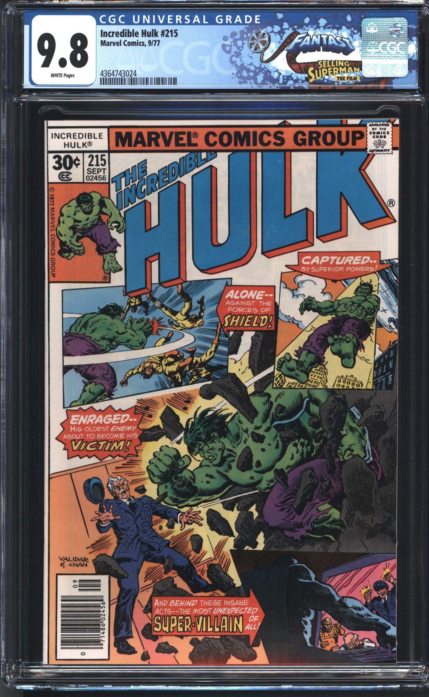 Marvel Comics Incredible Hulk #215 9/77 FANTAST CGC 9.8 White Pages