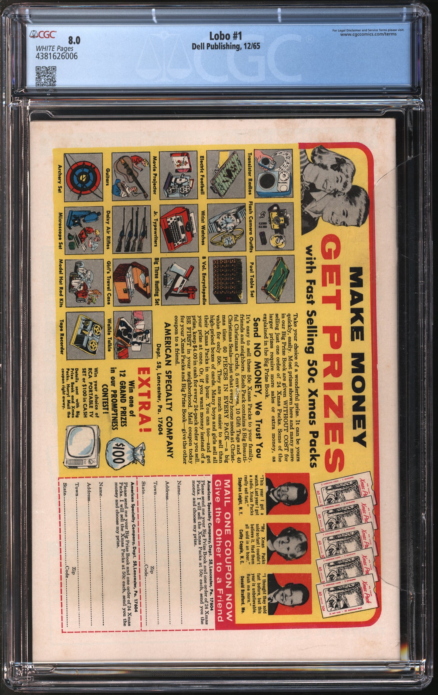 Dell Publishing Lobo #1 12/65 CGC 8.0 White Pages