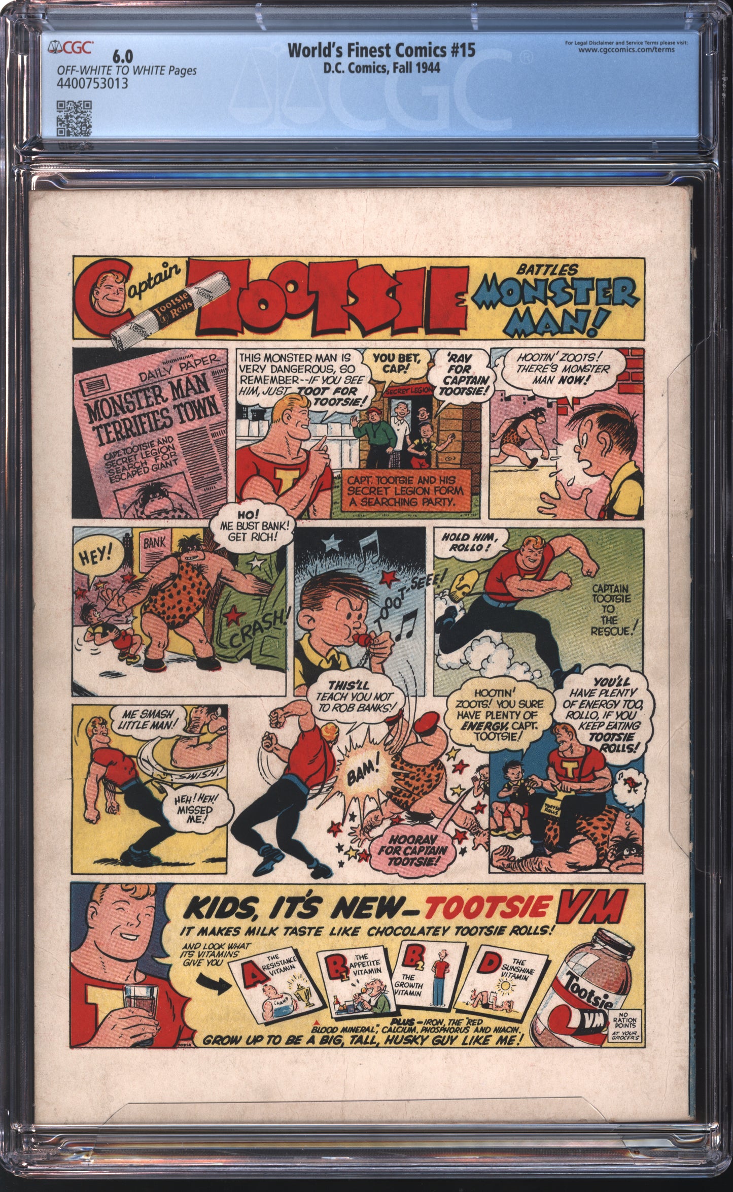 D.C. Comics World's Finest Comics #15 Fall 1944 CGC 6.0 Off White to White Pages