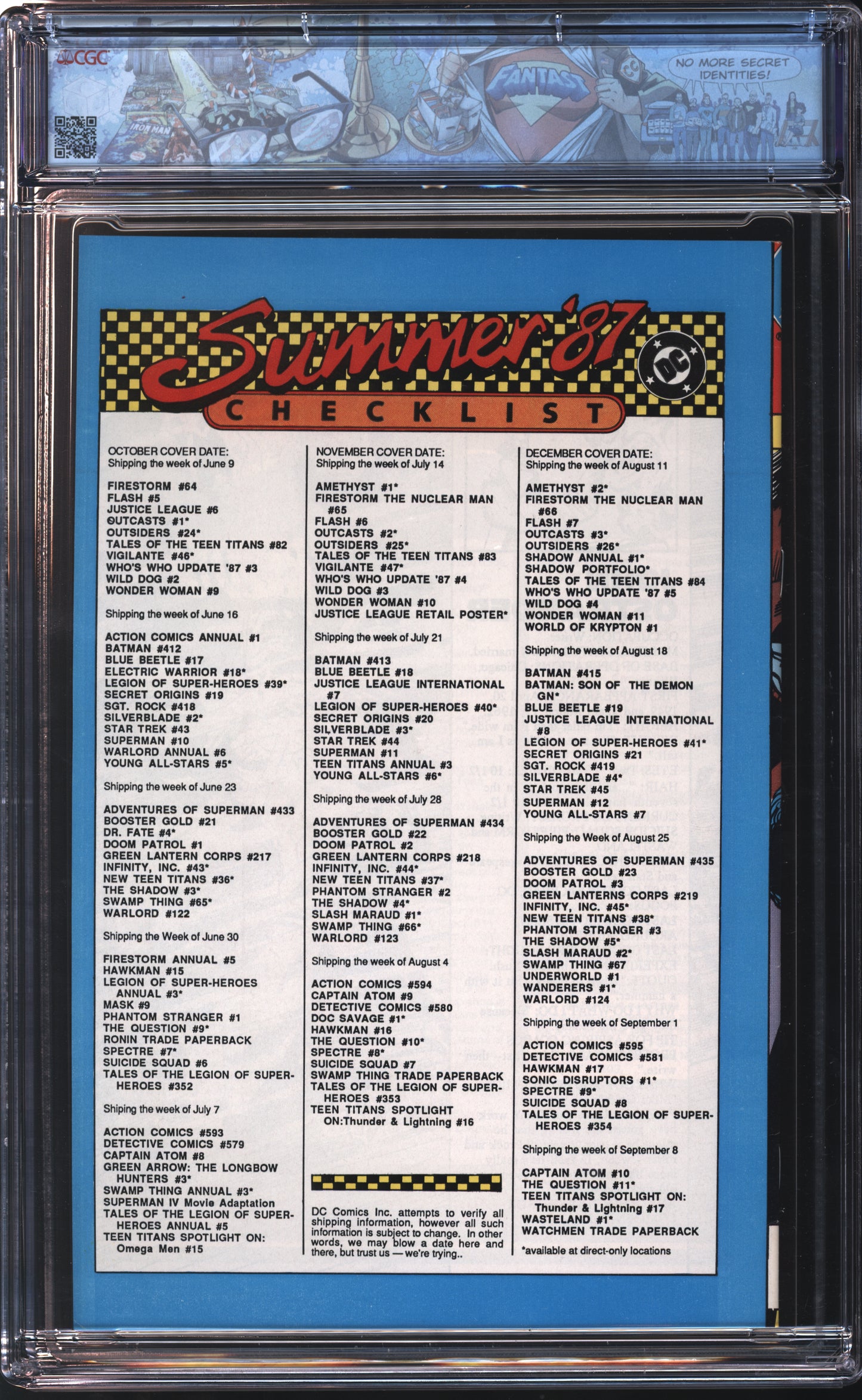 D.C Comics Focus #1 1987 FANTAST CGC 9.4 White Pages