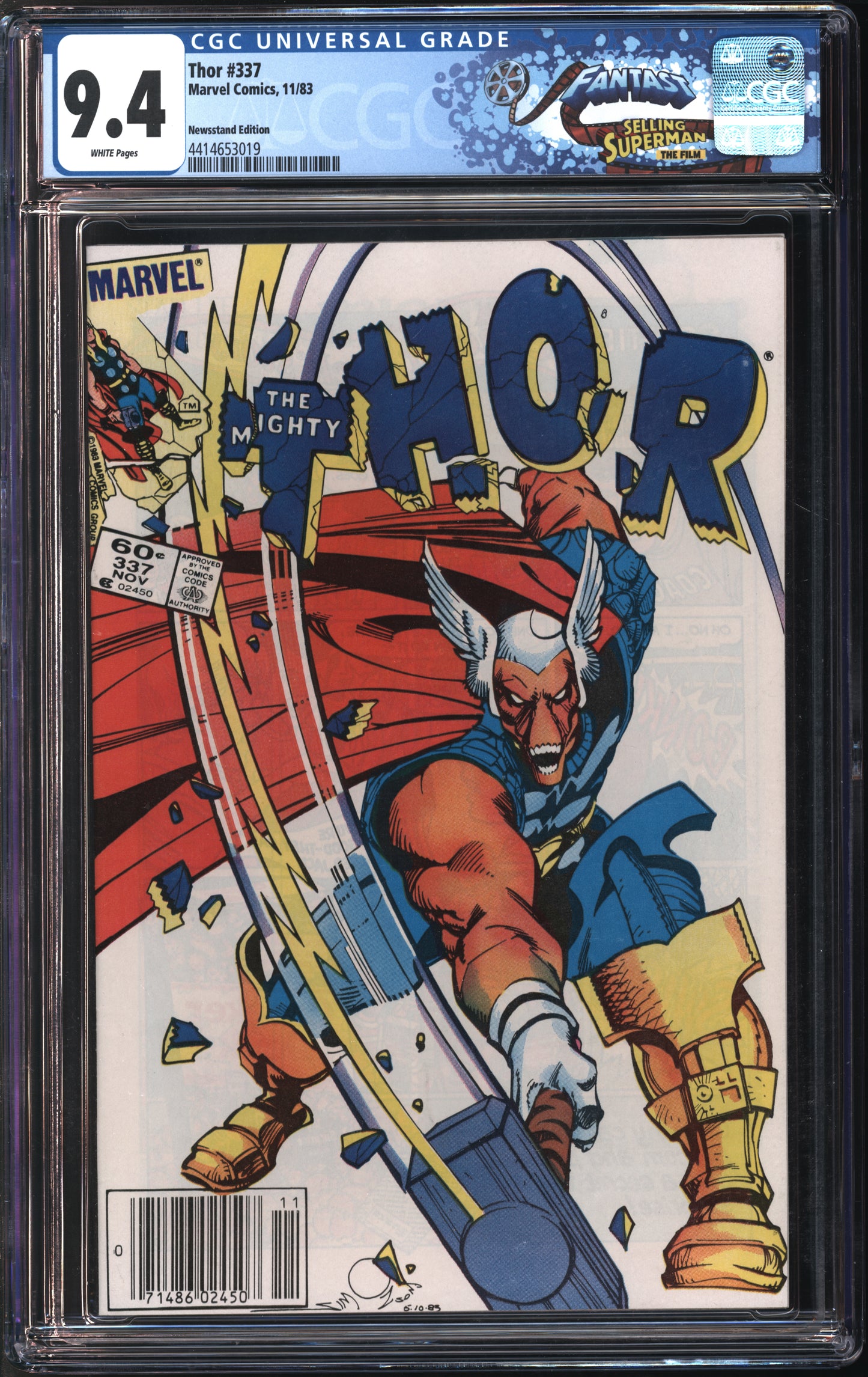Marvel Comics Thor #337 11/83 FANTAST CGC NEWSSTAND 9.4 White Pages