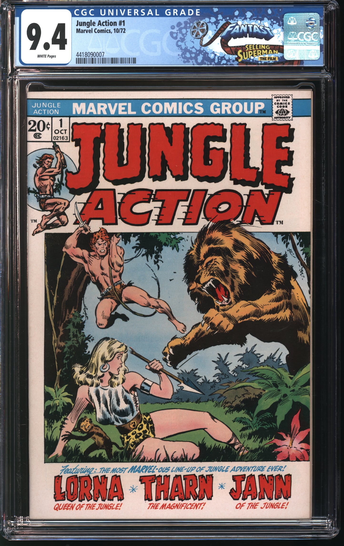 Marvel Comics Jungle Action #1 10/72 FANTAST CGC 9.4 White pages