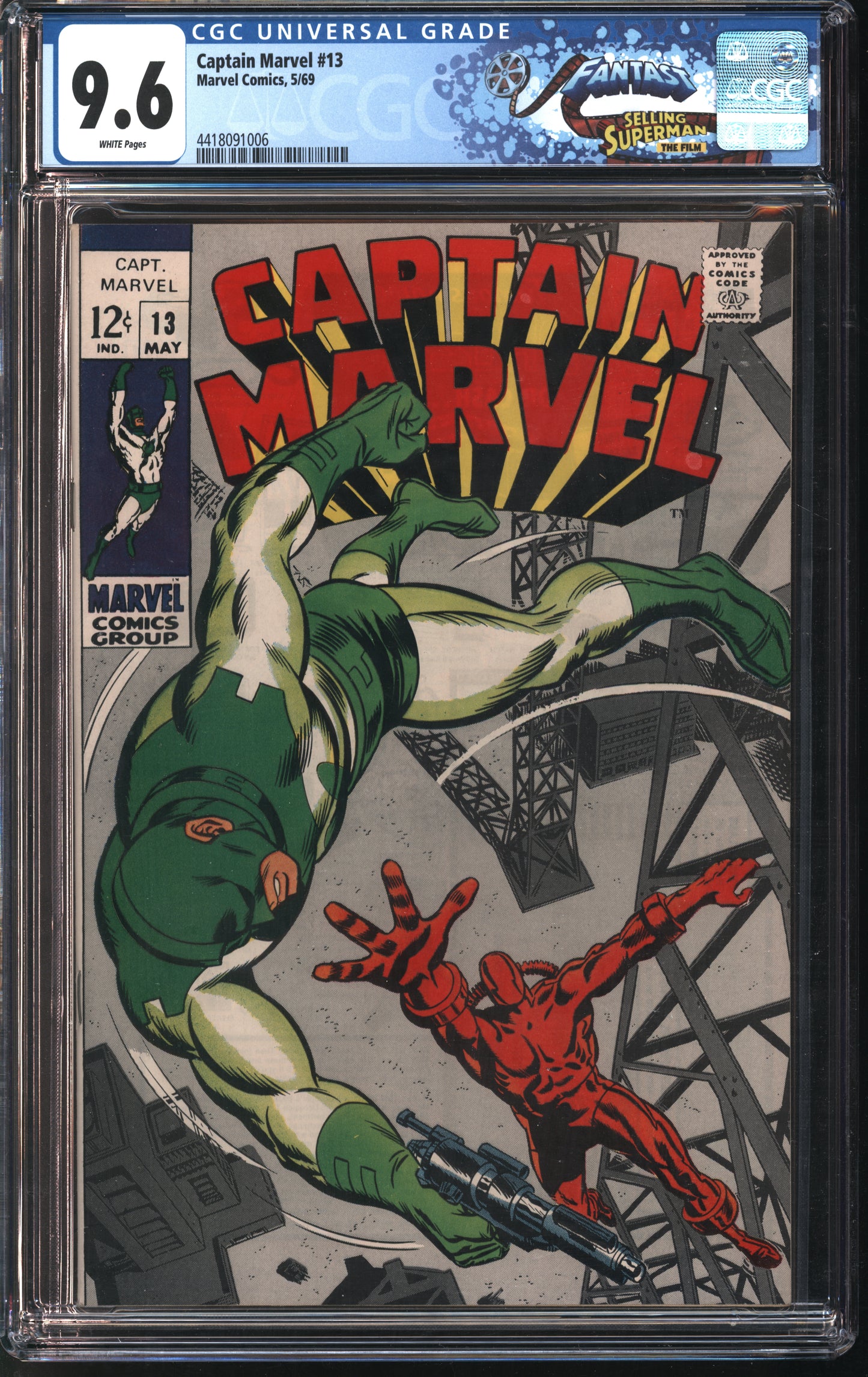 Marvel Comics Captain Marvel #13 5/69 FANTAST CGC 9.6 White Pages