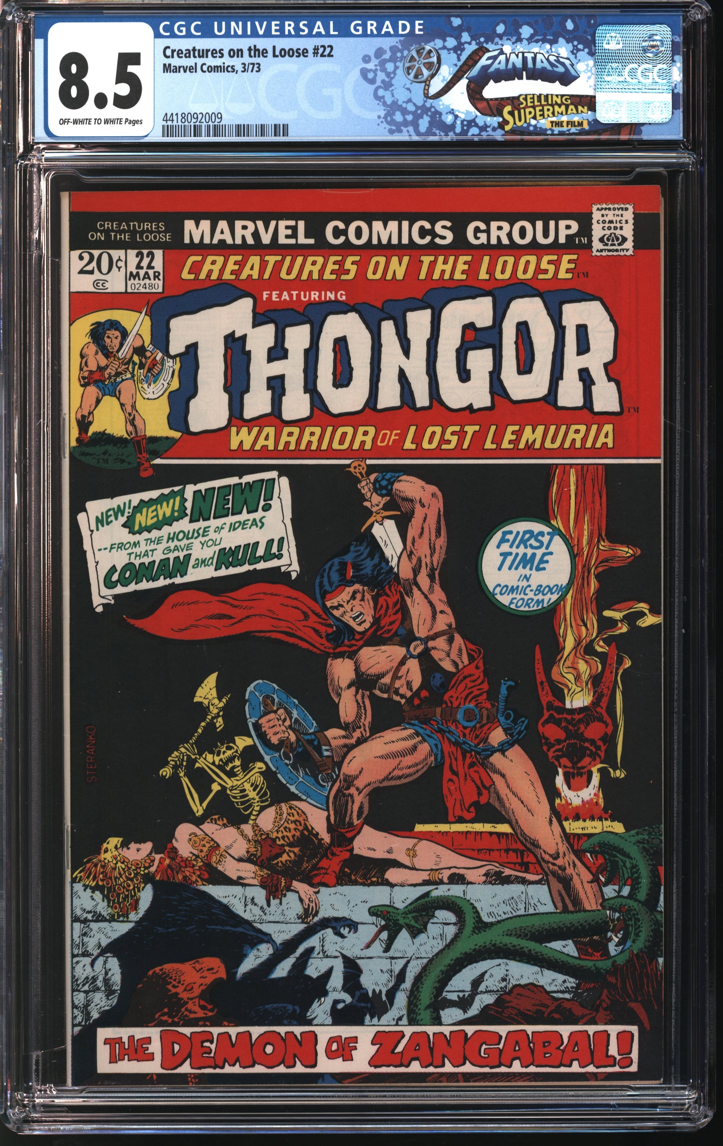 Marvel Comics Creatures on the Loose #22 3/73 FANTAST CGC 8.5 Off White to White Pages