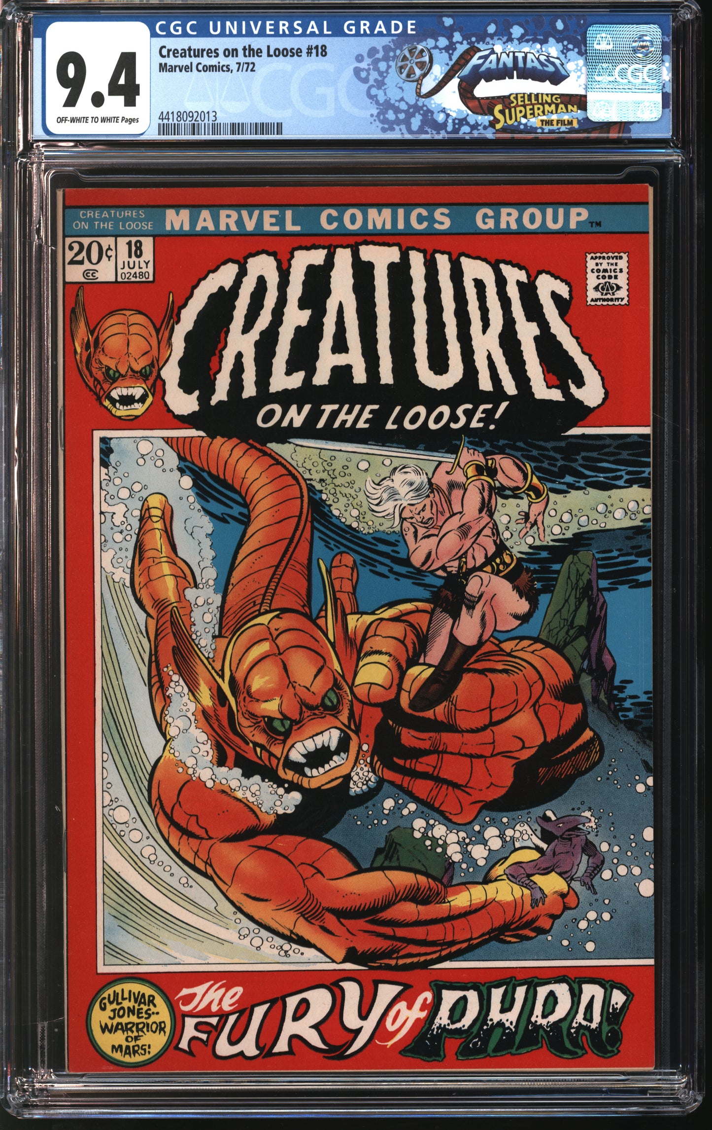 Marvel Comics Creatures on the Loose #18 7/72 FANTAST CGC 9.4 Off White to White Pages