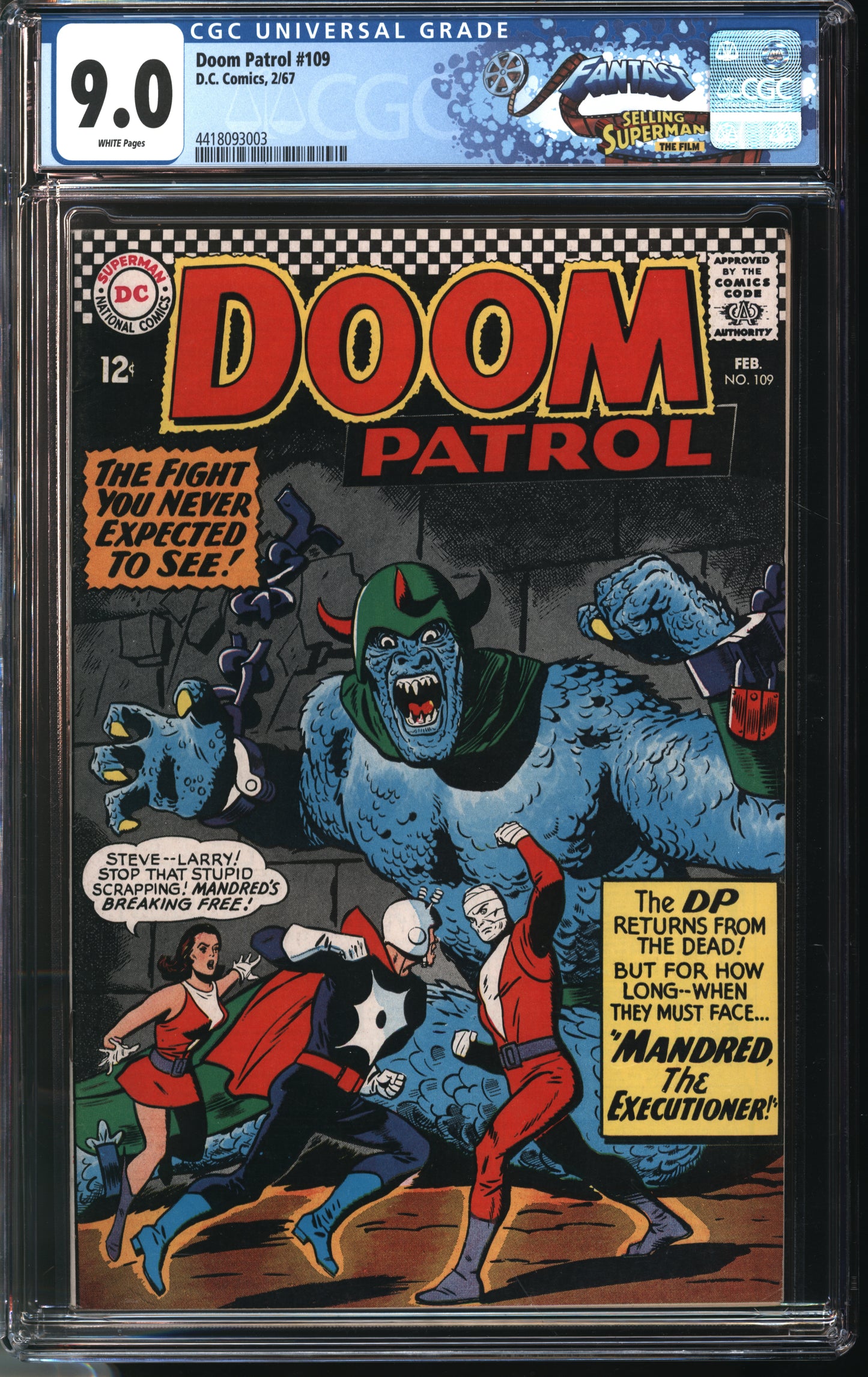 D.C. Comics Doom Patrol #109 2/67 FANTAST CGC 9.0 White Pages