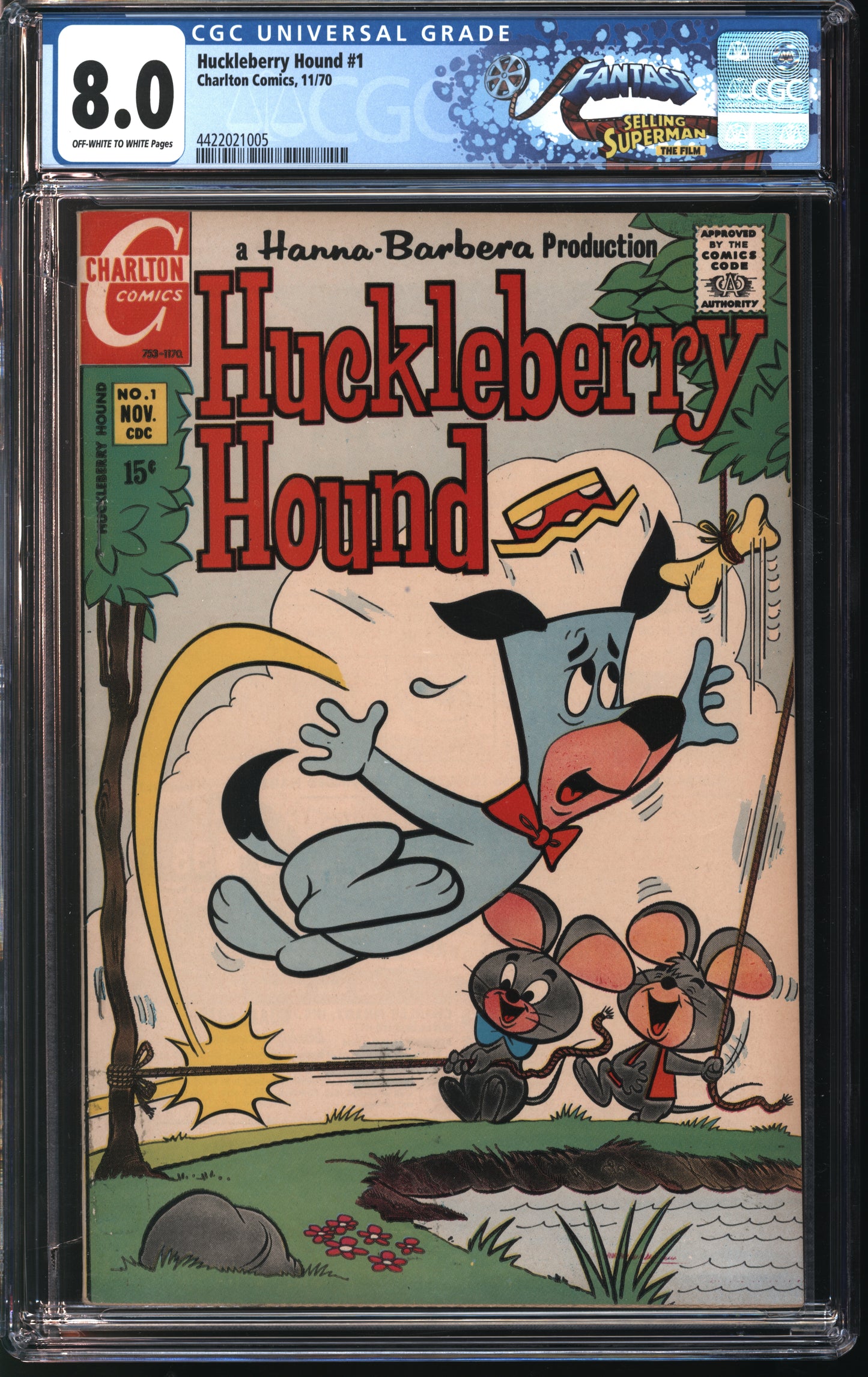 Charlton Comics Huckleberry Hound #1 11/70 FANTAST CGC 8.0 Off White to White pages