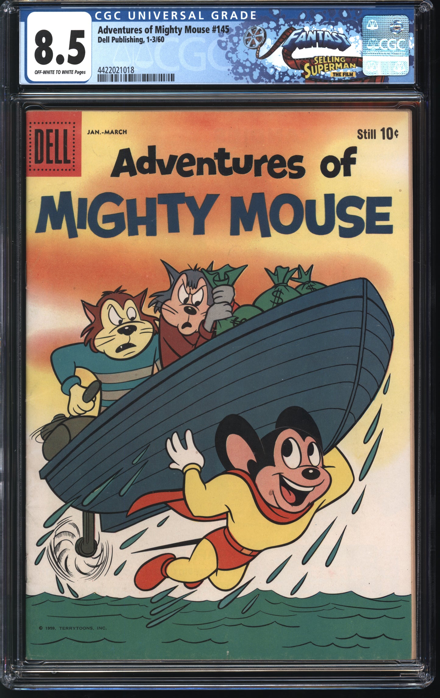 Dell Publishing Adventures of Mighty Mouse #145 1/60 FANTAST CGC 8.5 Off White to White pages
