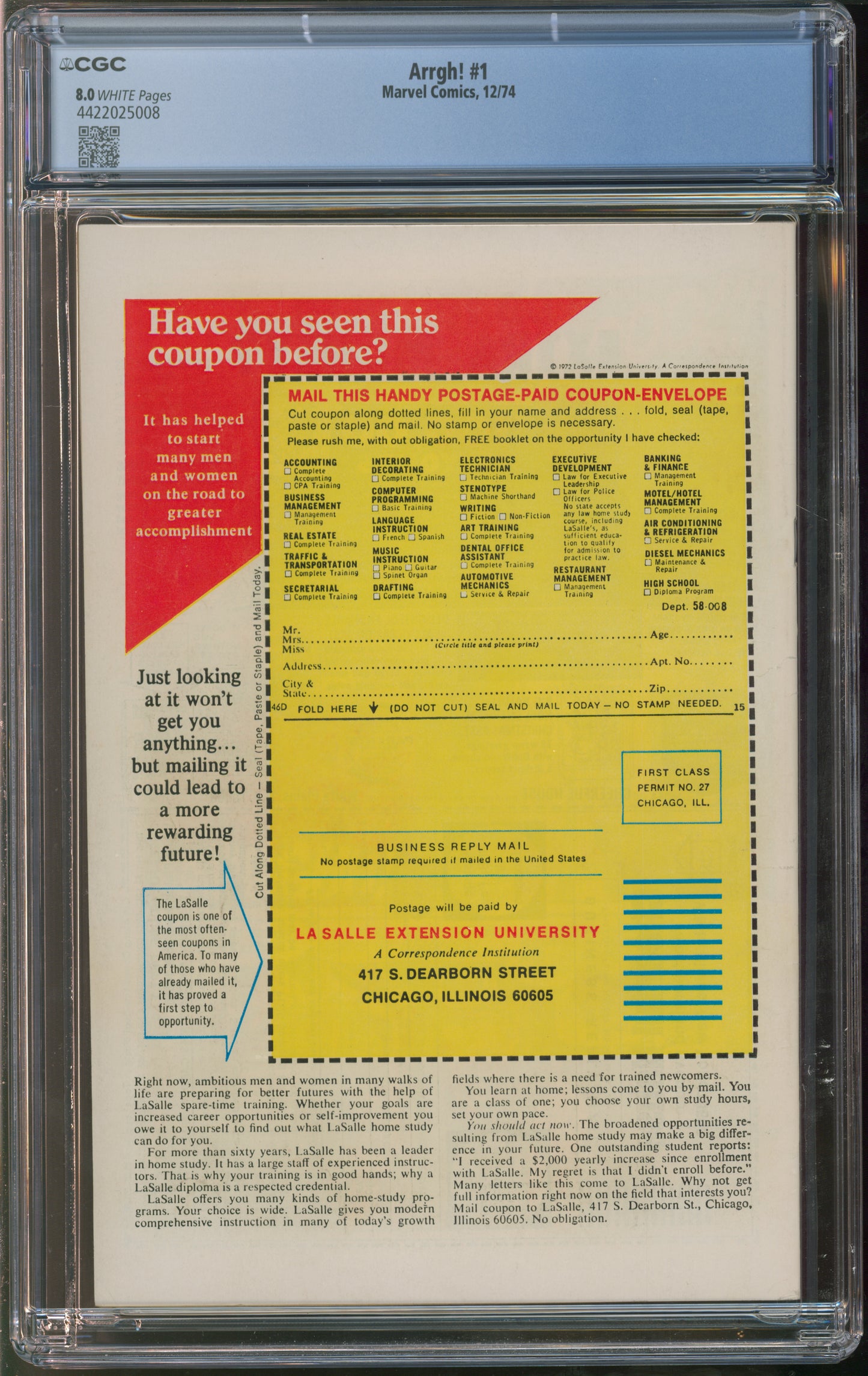 Marvel Comics Arrgh! #1 12/74 CGC 8.0 White Pages