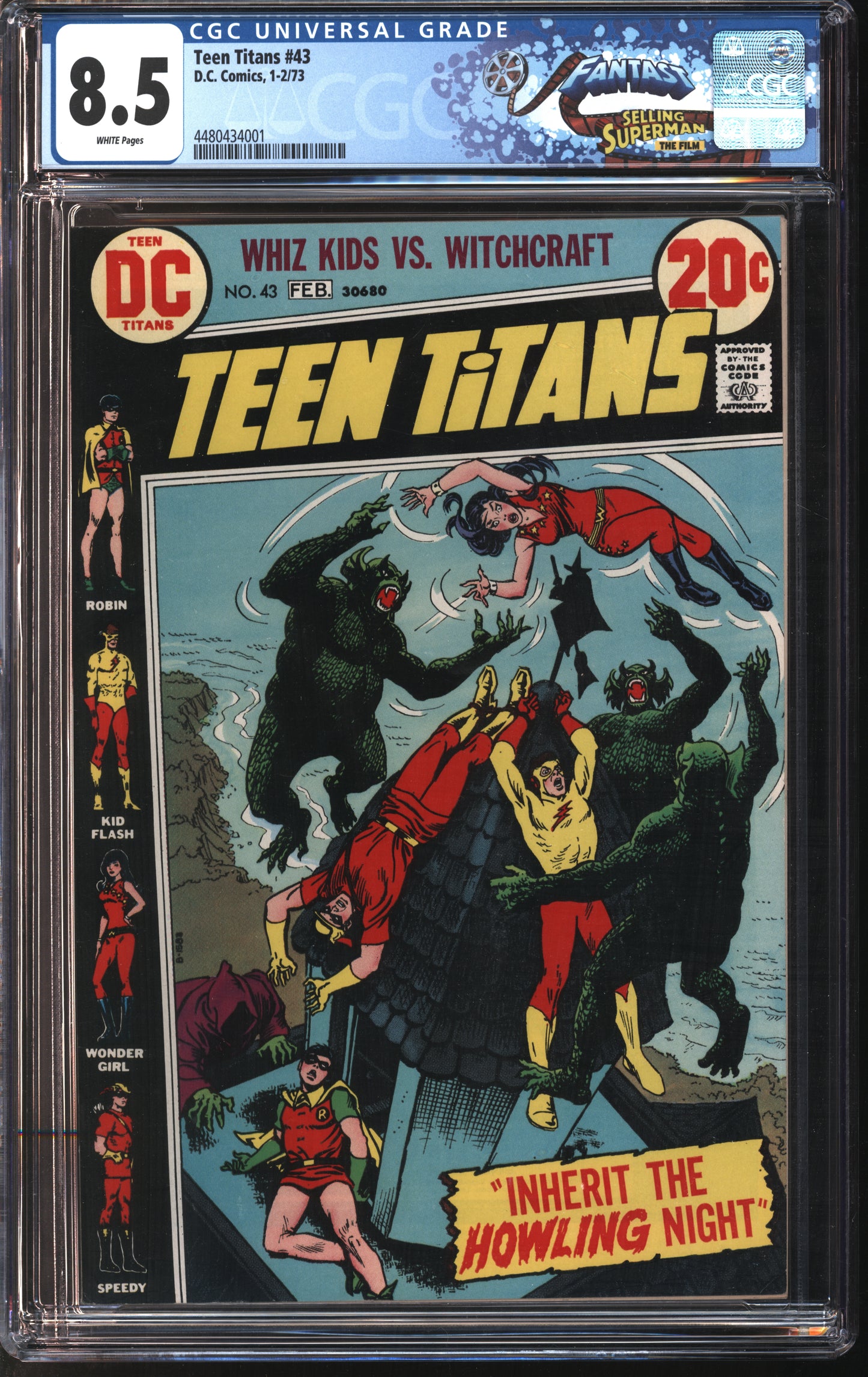 D.C Comics Teen Titans #43 1-2/73 FANTAST CGC 8.5 White Pages