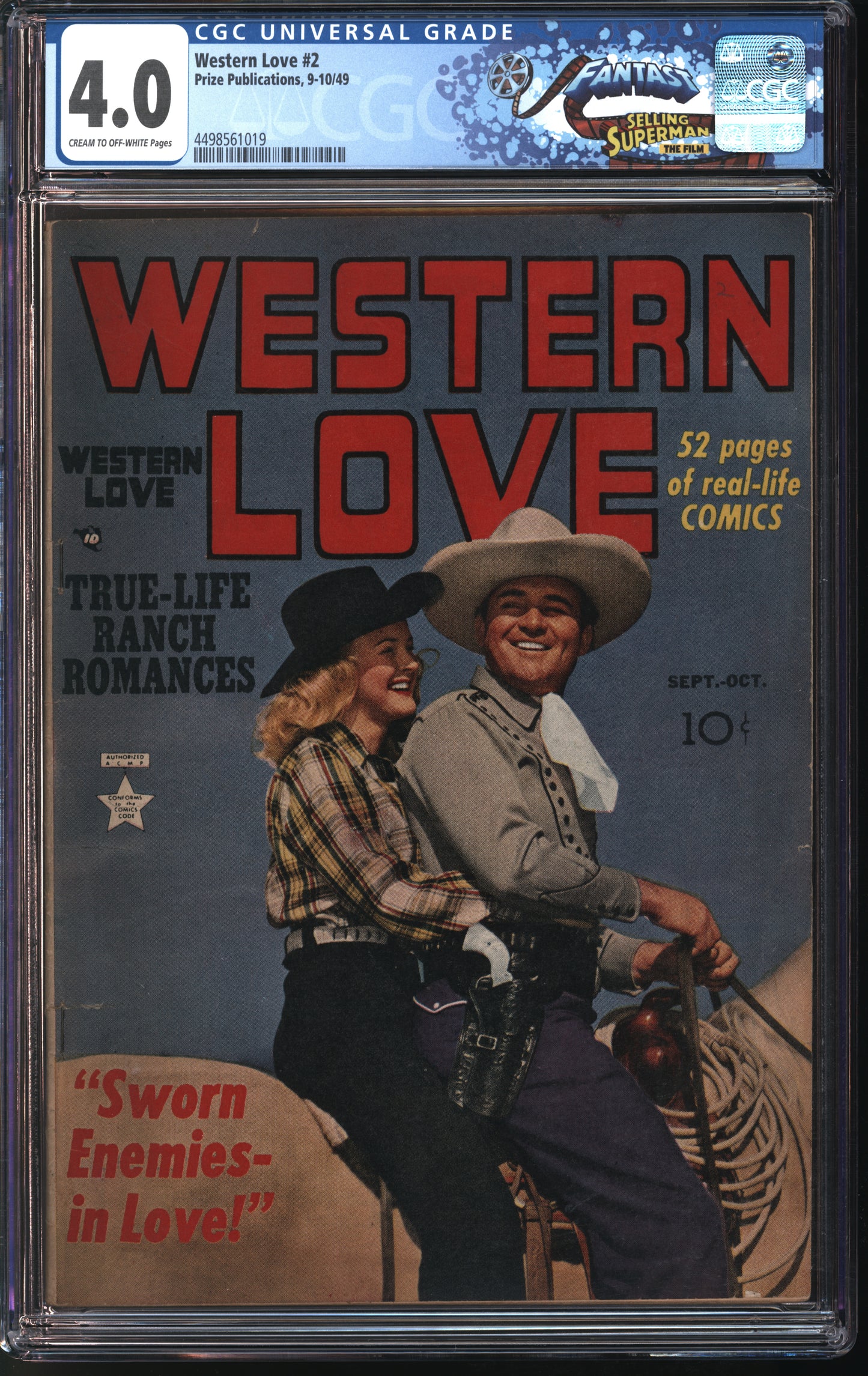 Prize Publications Western Love #2 9-10/49 FANTAST CGC 4.0 Cream to Off-White Pages
