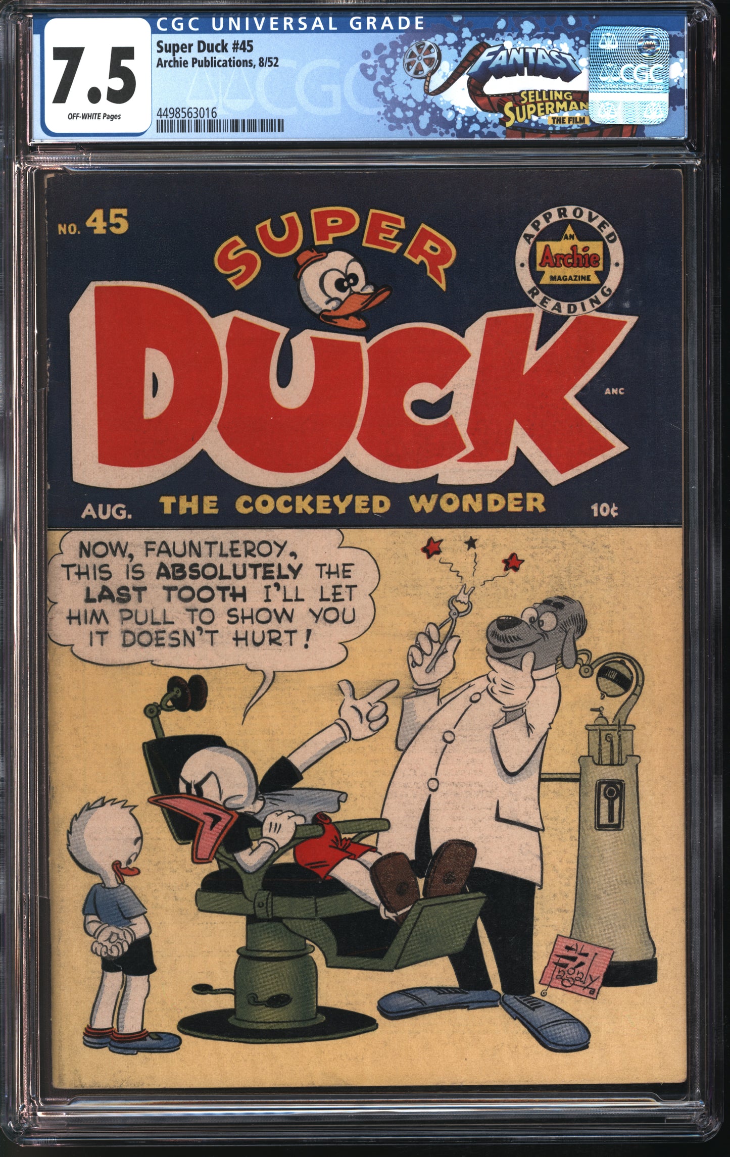 Archie Publications Super Duck #45 8/52 FANTAST CGC 7.5 Off-White Pages