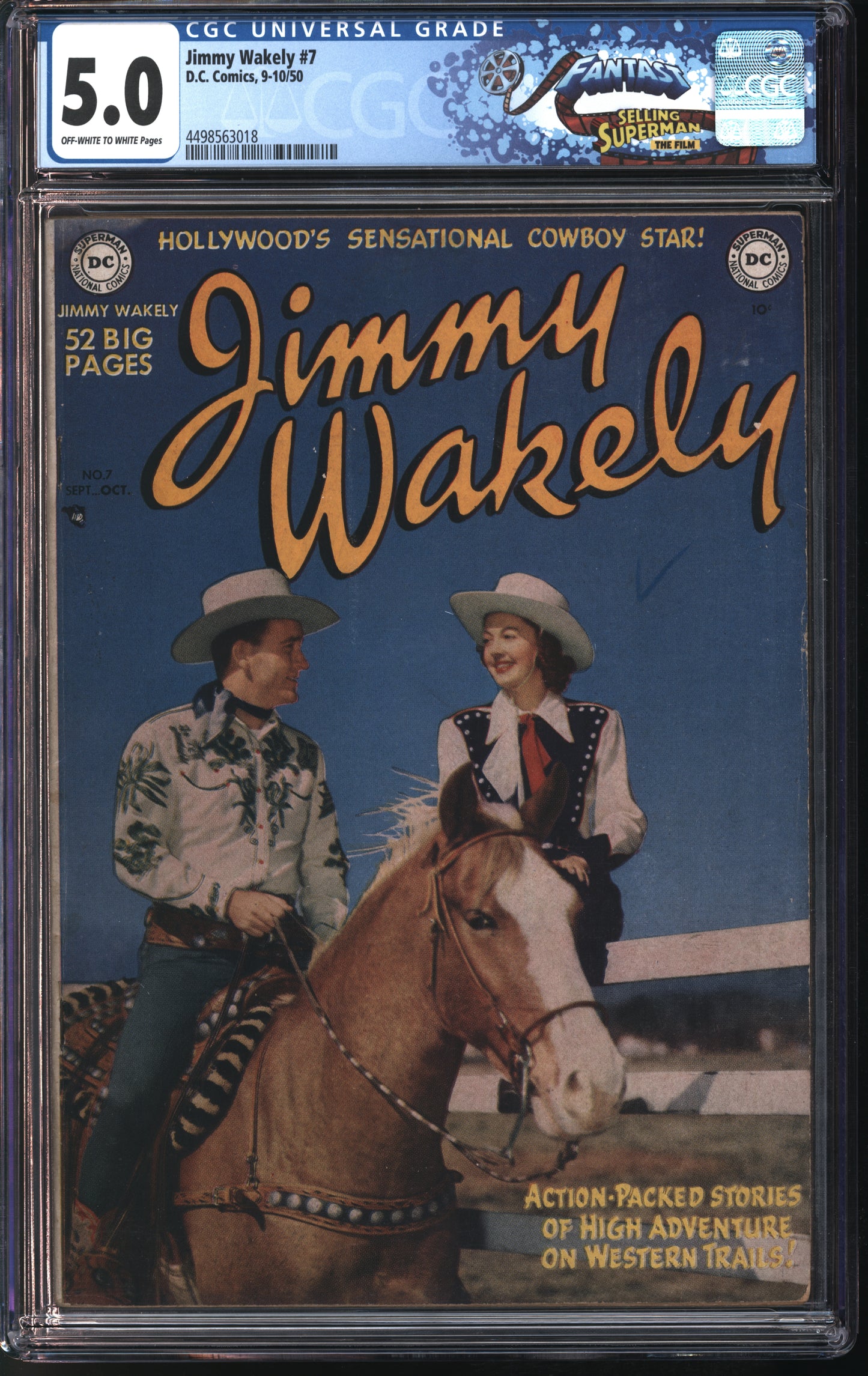 D.C. Comics Jimmy Wakely #7 9-10/50 FANTAST CGC 5.0 Off-White to White Pages