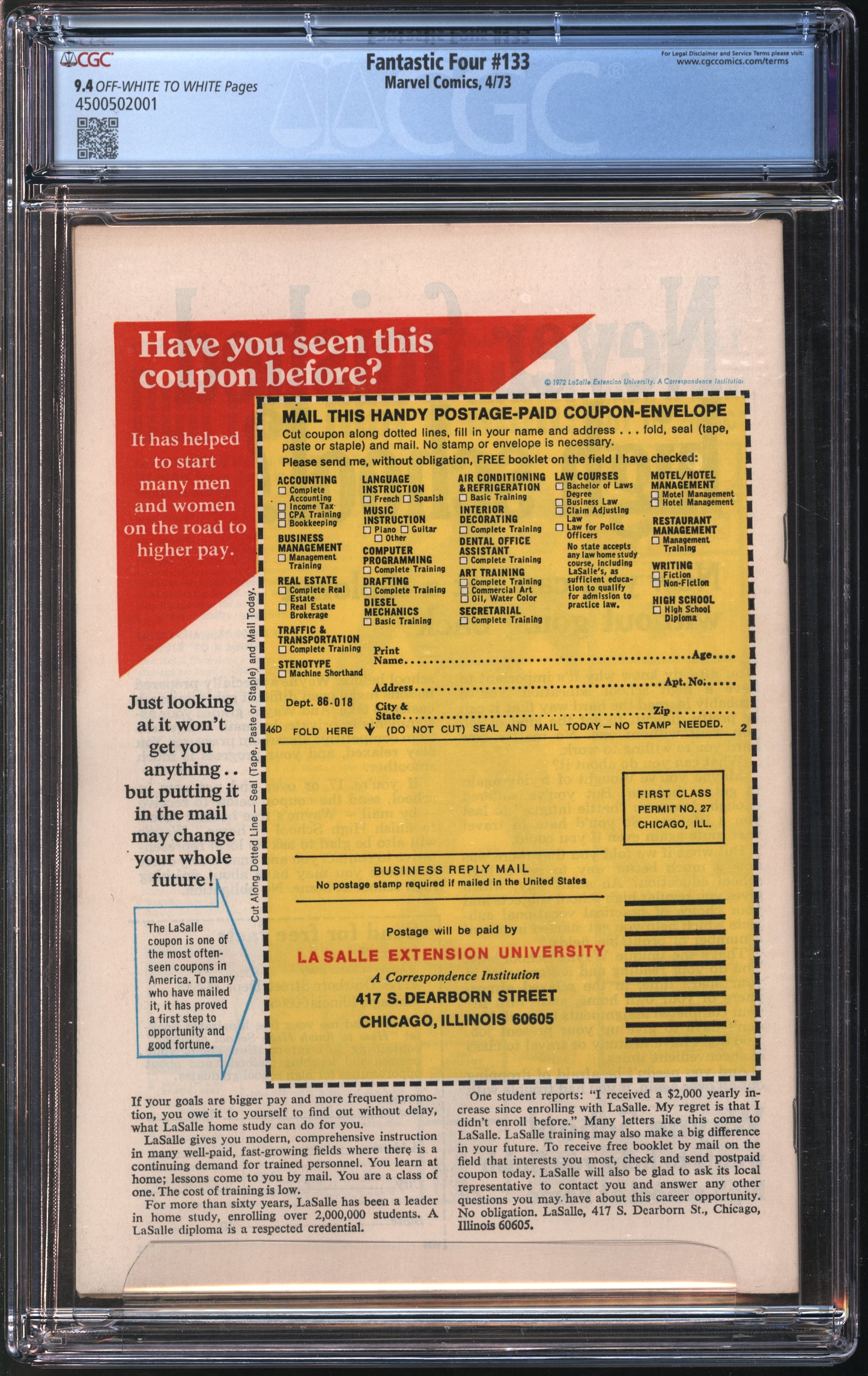 Marvel Comics Fantastic Four 133 4/73 CGC 9.4 Off-White to White pages