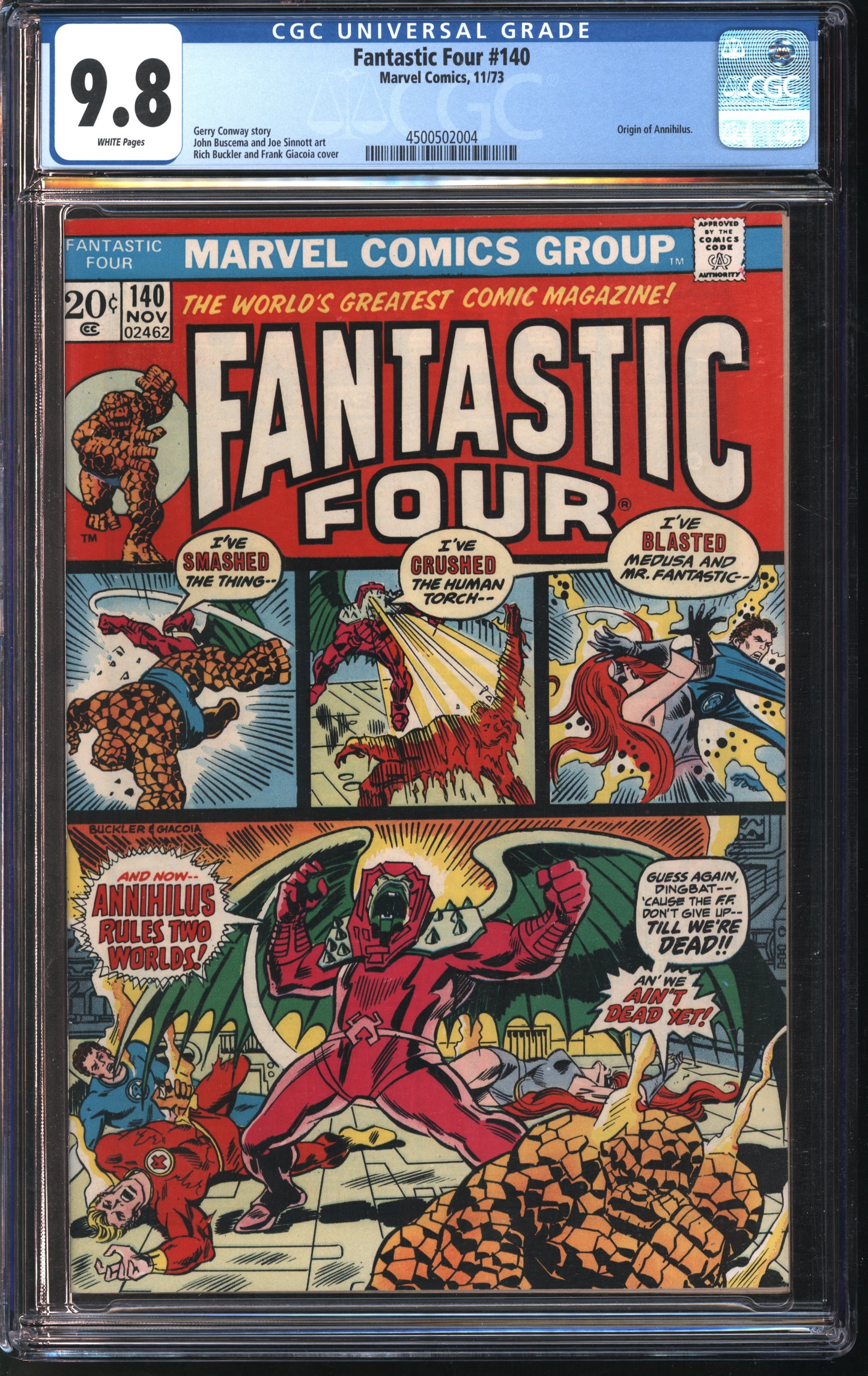 Marvel Comics Fantastic Four #140 11/73 CGC 9.8 White pages
