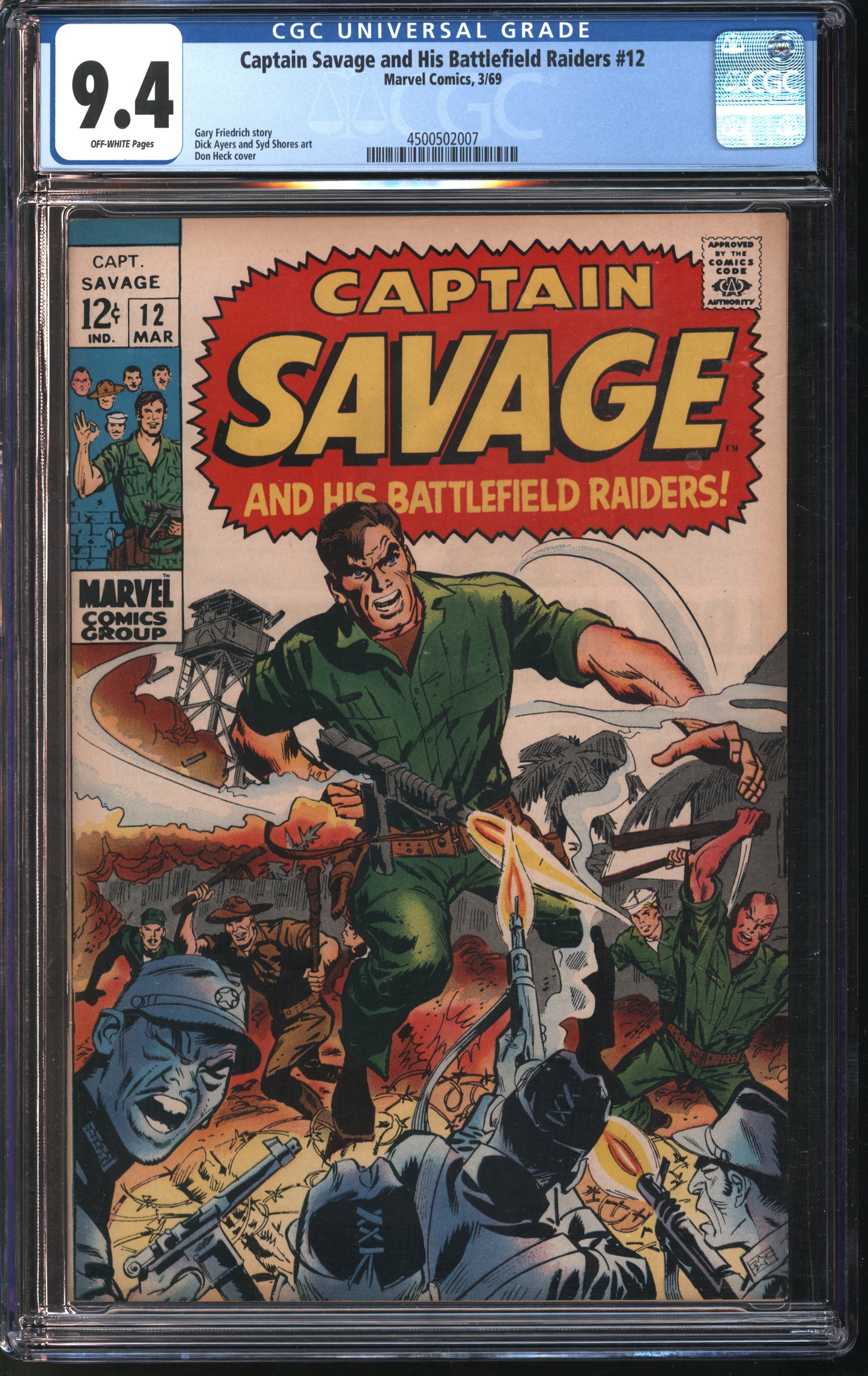 Marvel Comics Captain Savage and his Battlefield Raiders #12 3/69 CGC 9.4 Off-White Pages
