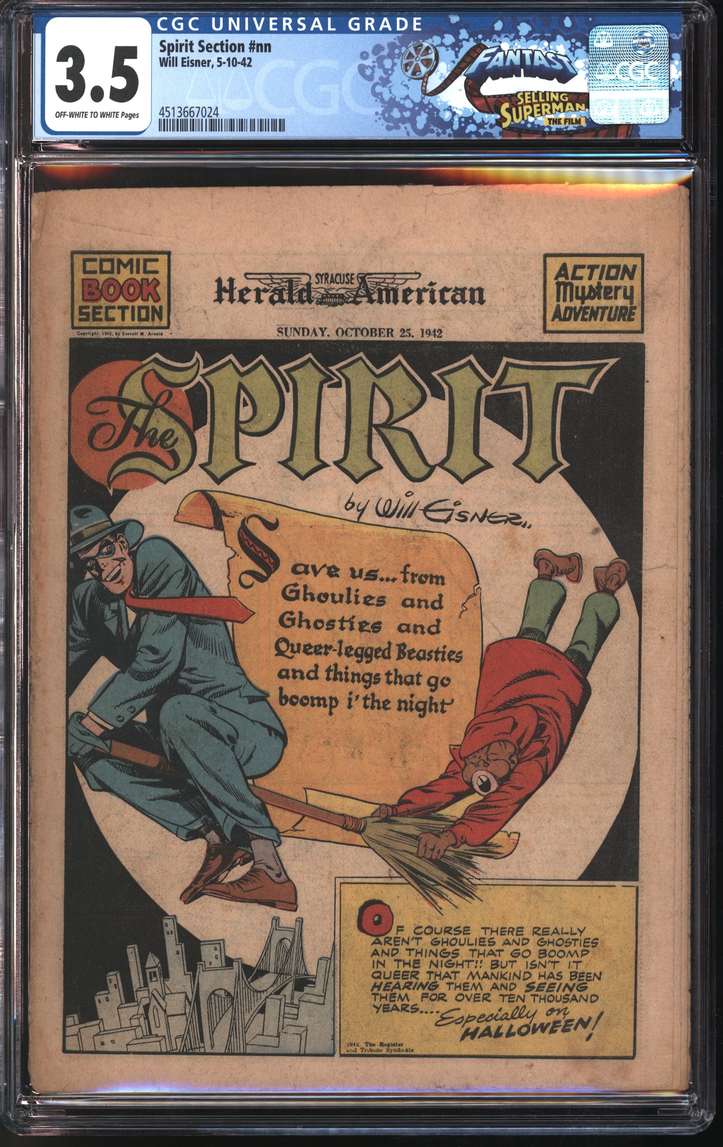 Will Eisner Spirit Section #nn 5-10-42 FANTAST CGC 3.5 Off-White to White Pages