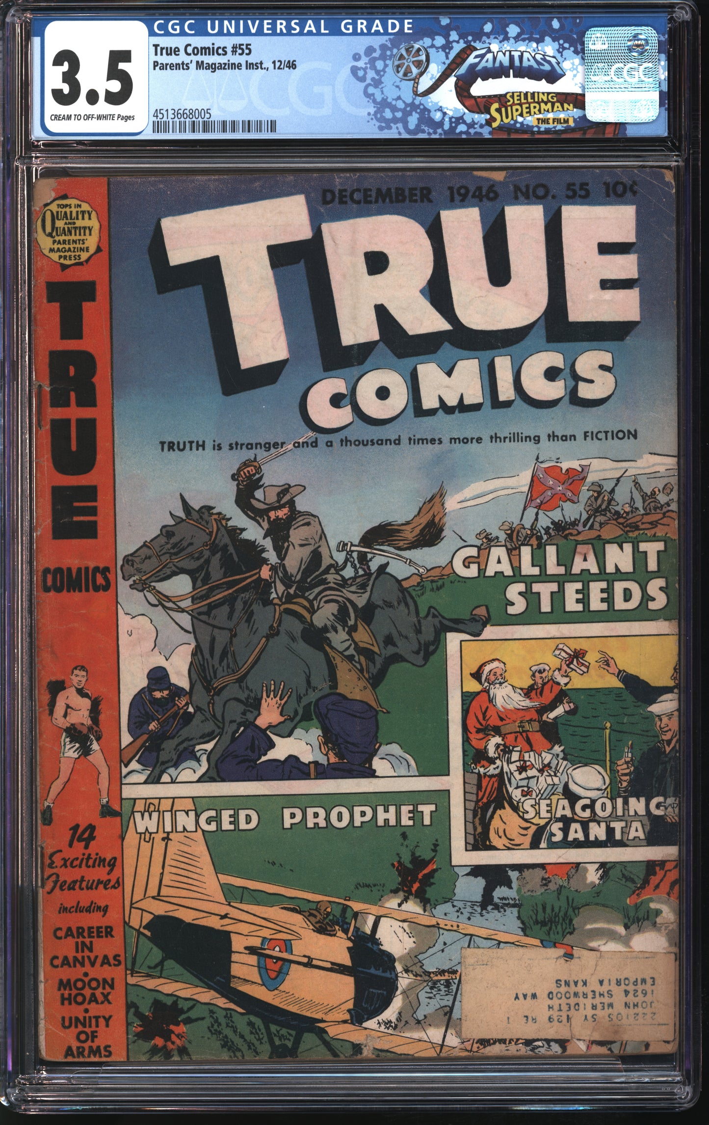 Parents' Magazine Inst. True Comics #55 12/46 FANTAST CGC 3.5 Cream to Off-White to Pages