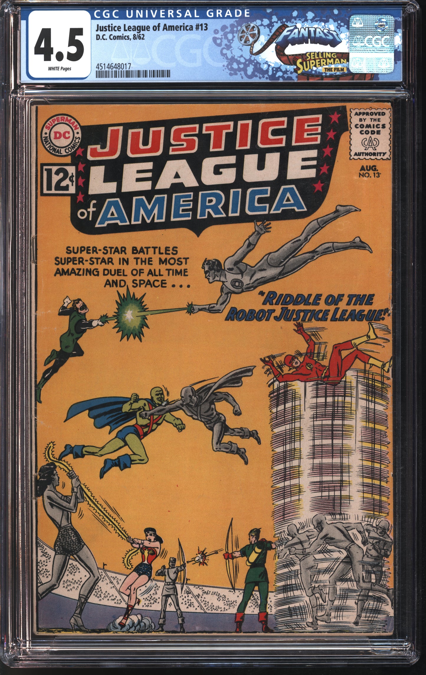 D.C. Comics Justice League of America #13 8/62 FANTAST CGC 4.5 White Pages
