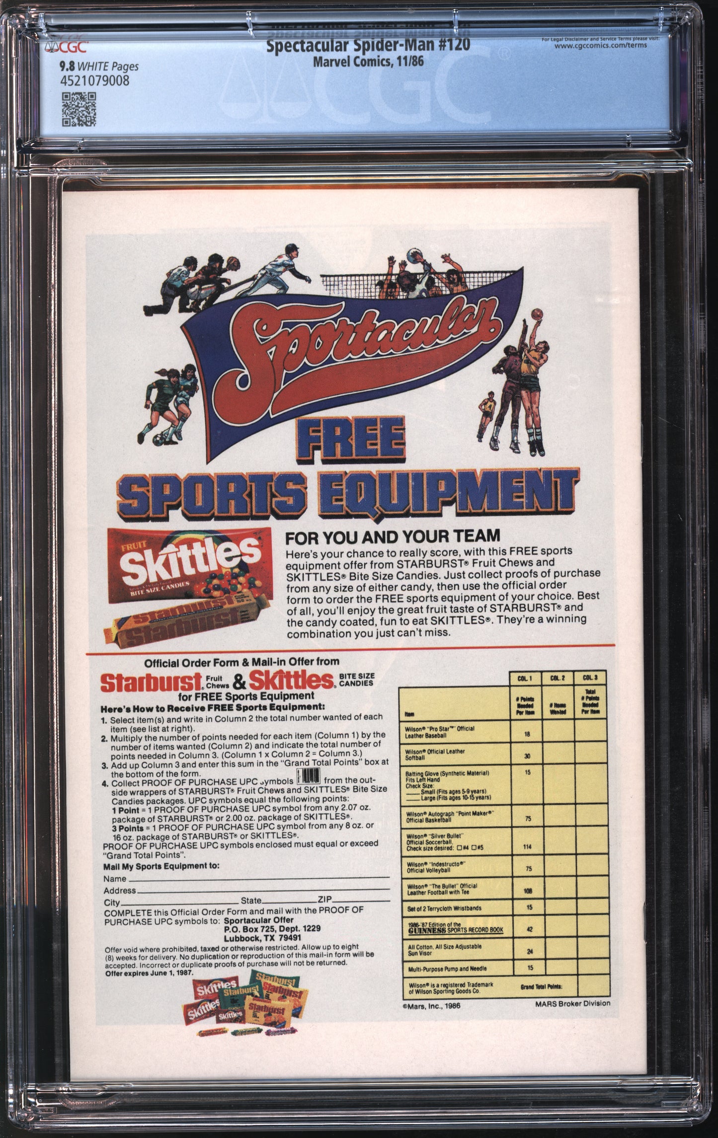 Marvel Spectacular Spider-Man #120 11/86 CGC 9.8 White Pages