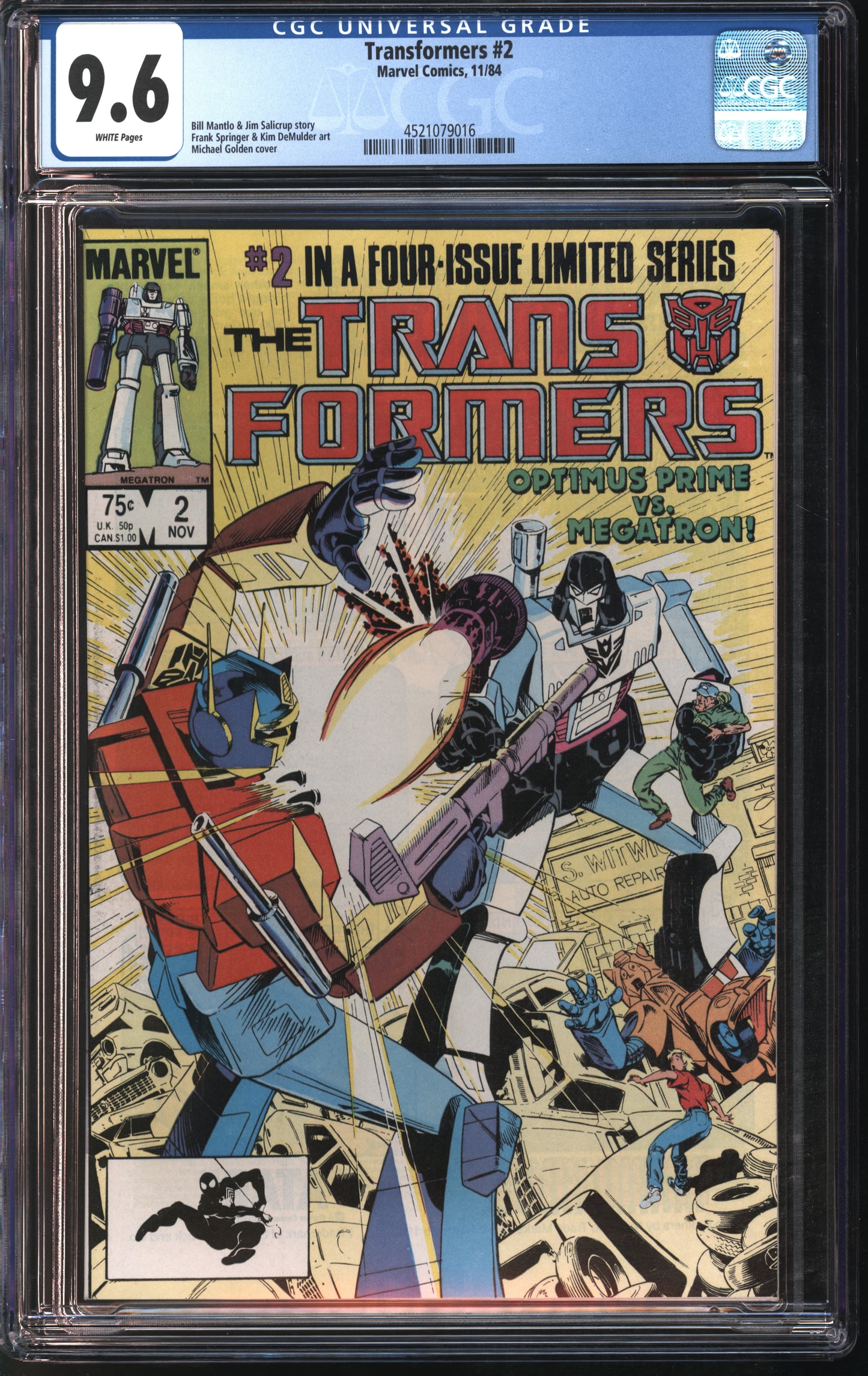 Marvel Comics Transformers #2 11/84 CGC 9.6 White Pages