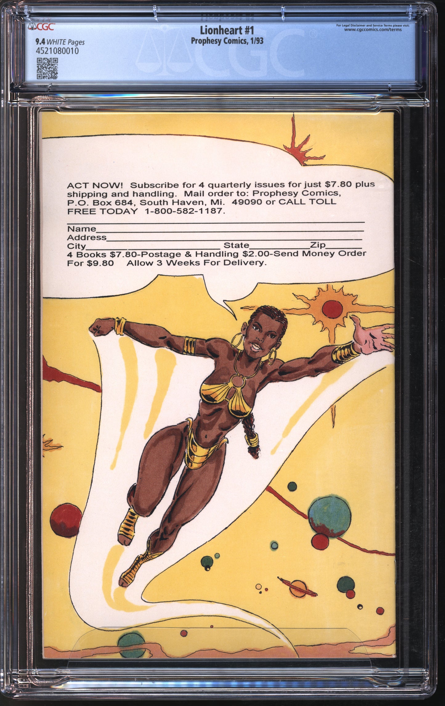 Prophesy Comics Lionheart #1 1/93 CGC 9.4 White Pages