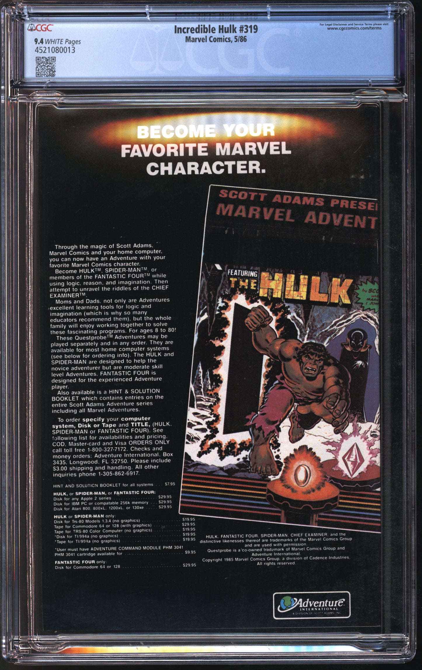 Marvel Comics Incredible Hulk 319 5/86 CGC 9.4 White Pages