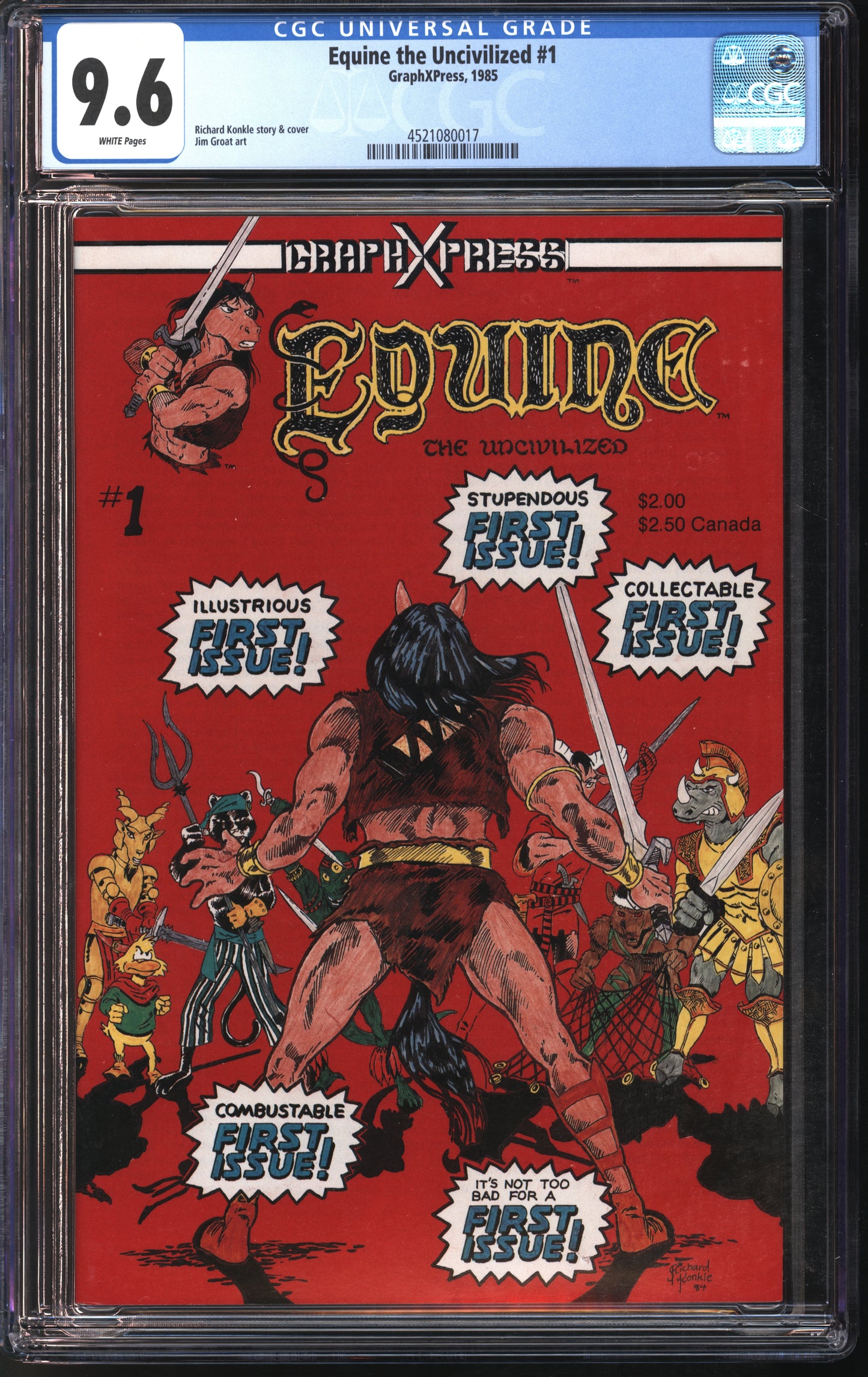 GraphXPress Equine the Uncivilized #1 1985 CGC 9.6 White Pages