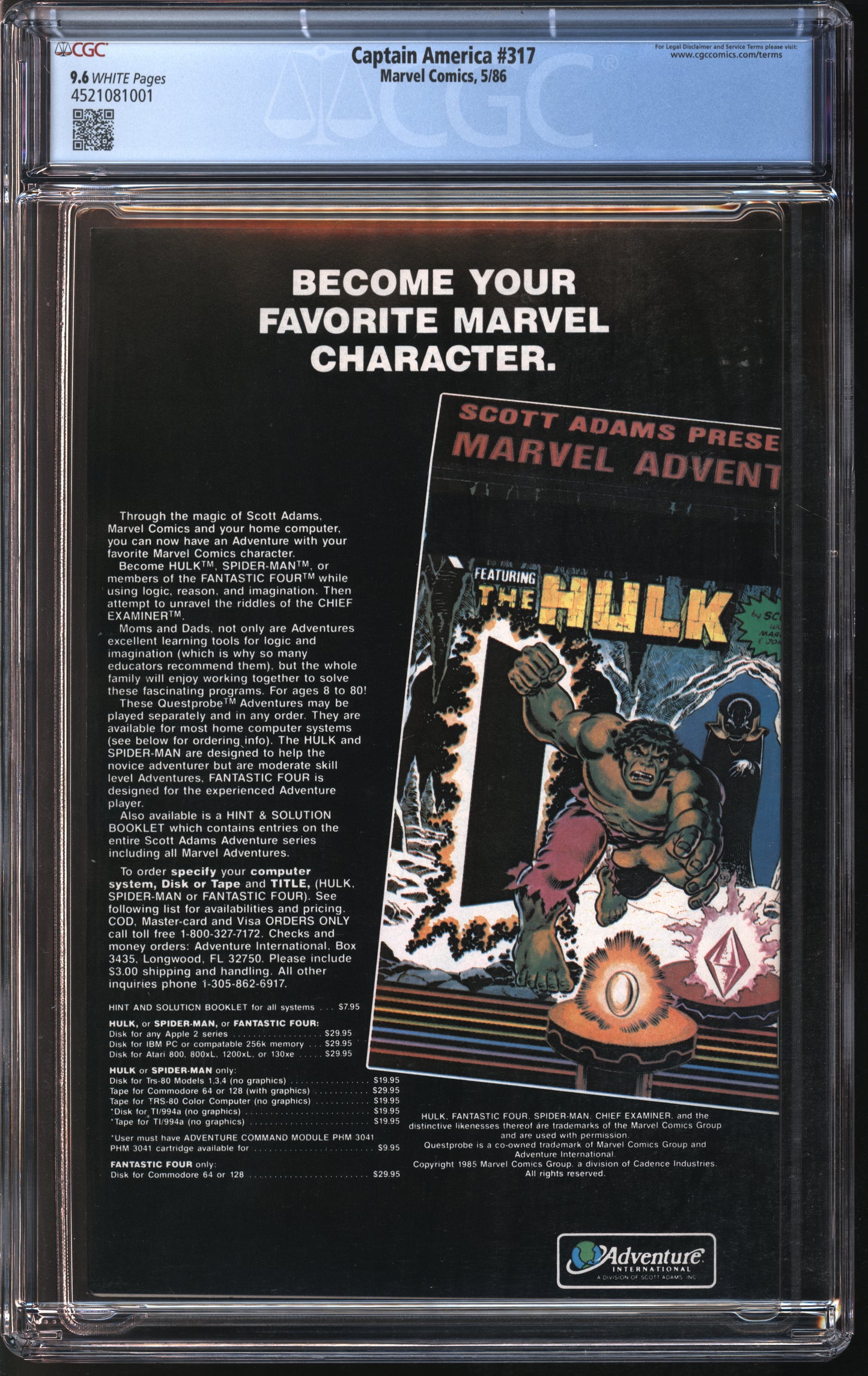Marvel Comics Captain America #317 5/86 CGC 9.6 White Pages