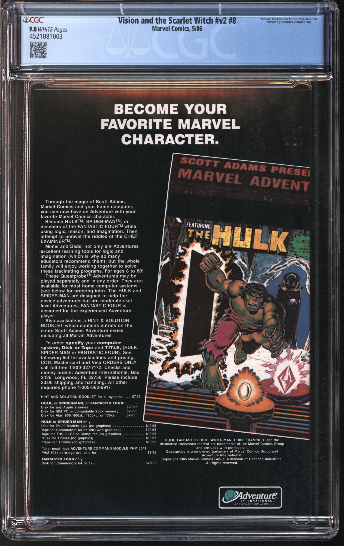 Marvel Comics Vision and Scralet Witch #v2 #8 5/86 CGC 9.8 White Pages