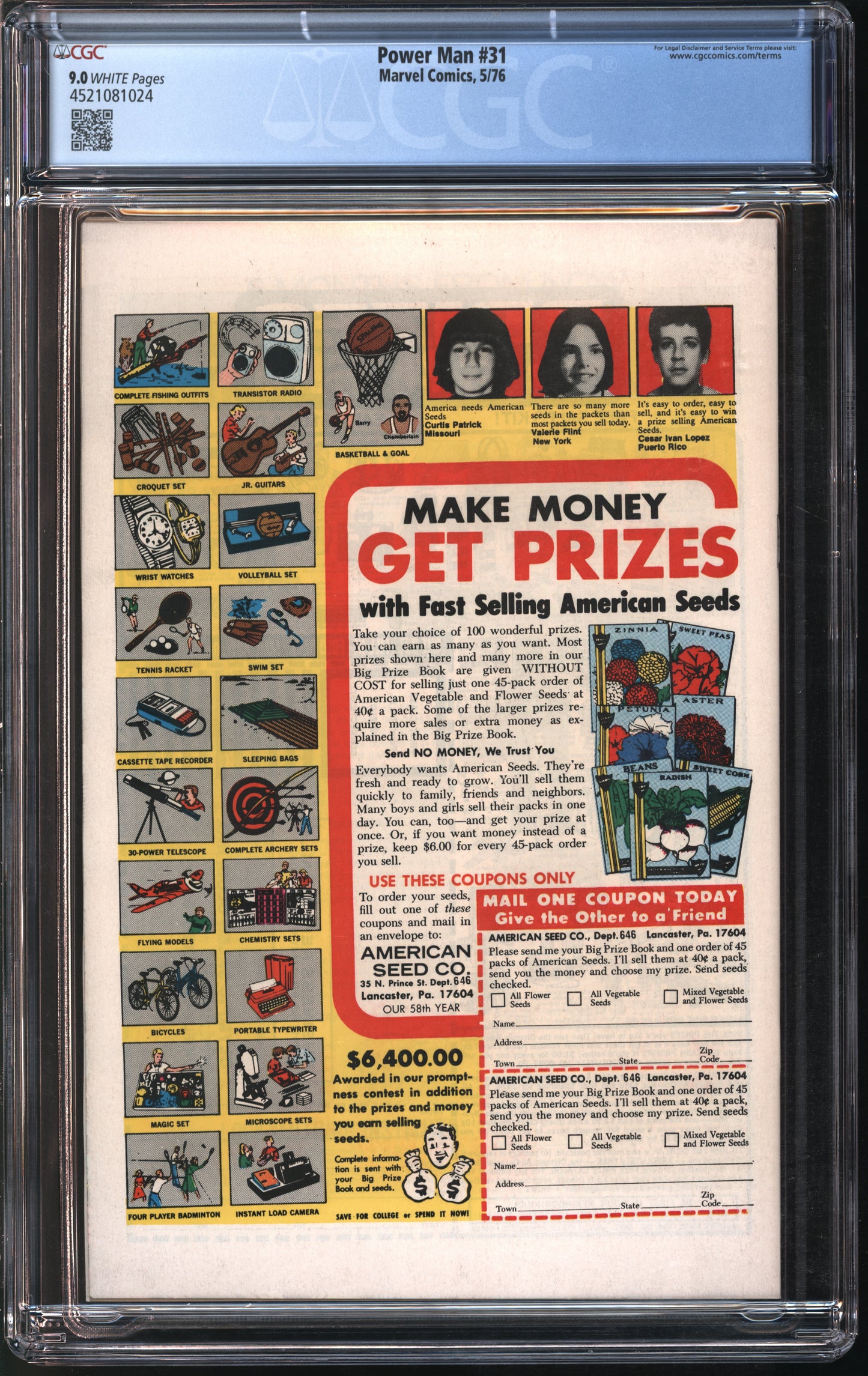 Marvel Comics Power Man #31 5/76 CGC 9.0 White Pages
