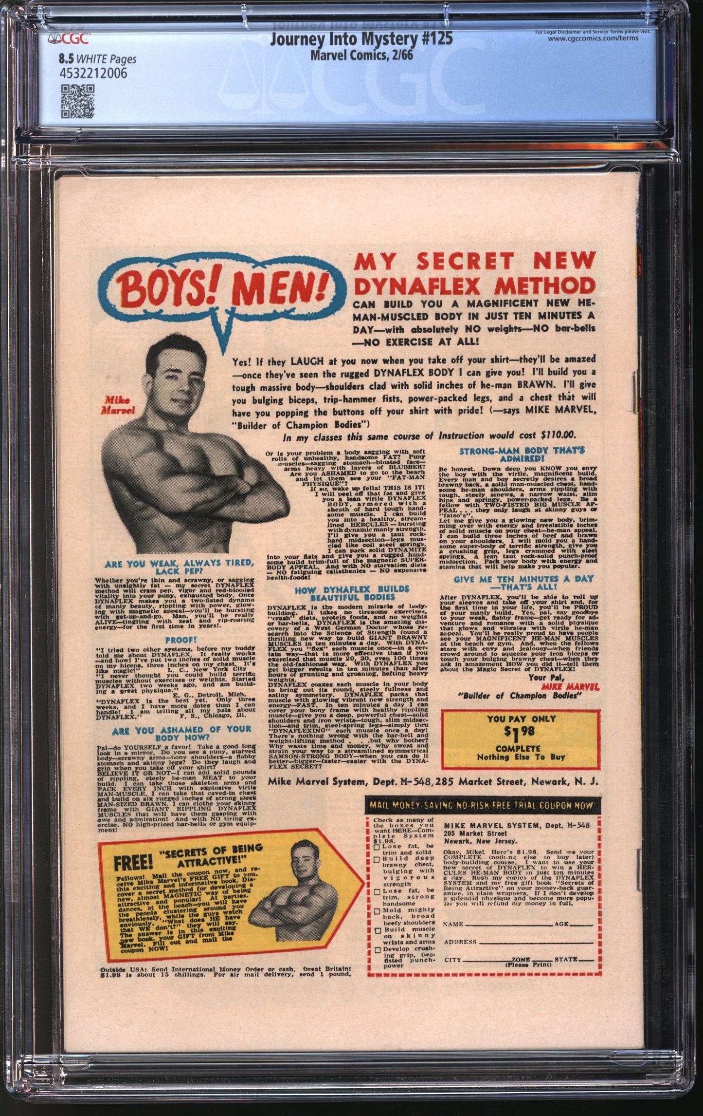 Marvel Comics Journey into Mystery #125 2/66 CGC 8.5 White Pages