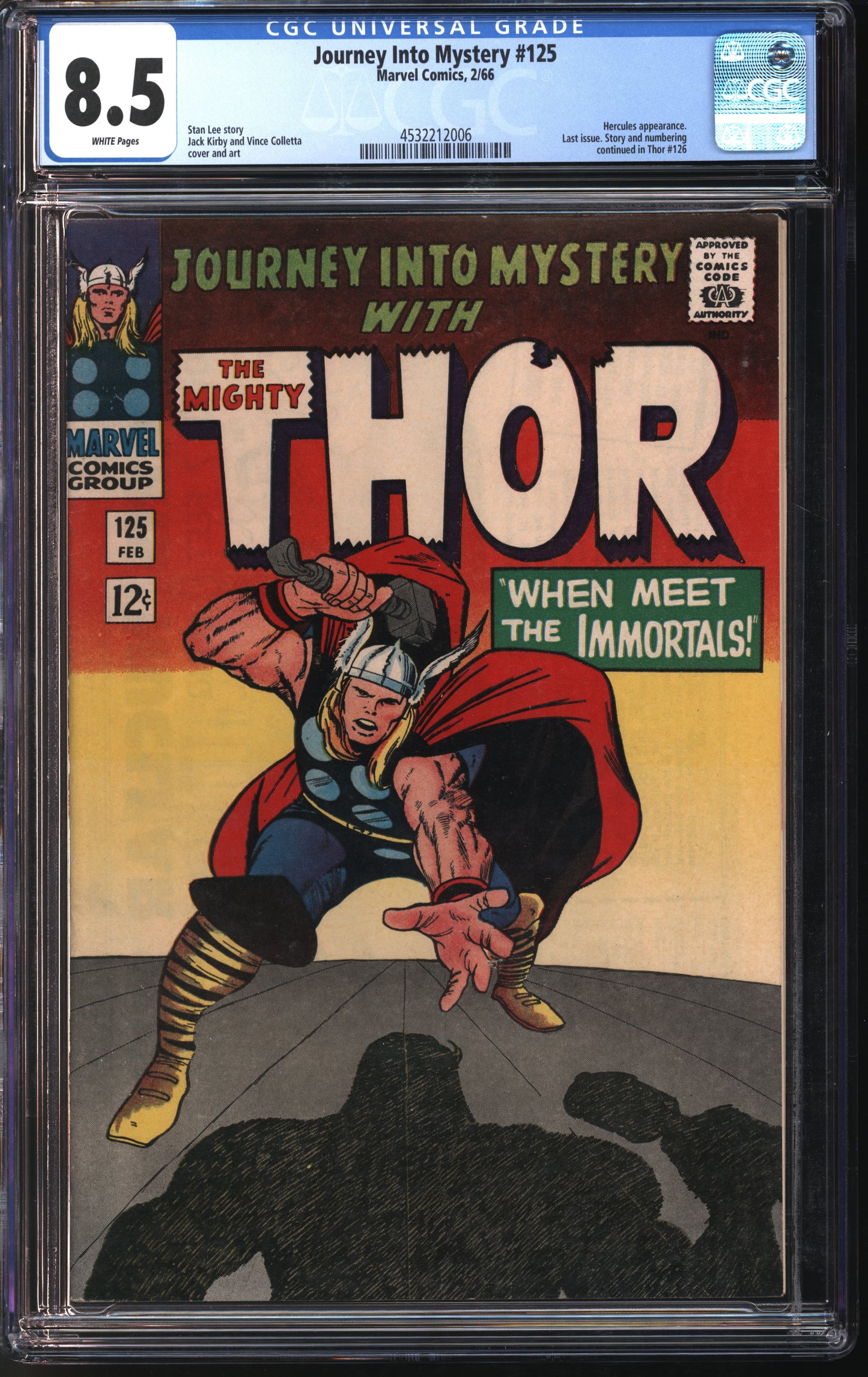 Marvel Comics Journey into Mystery #125 2/66 CGC 8.5 White Pages