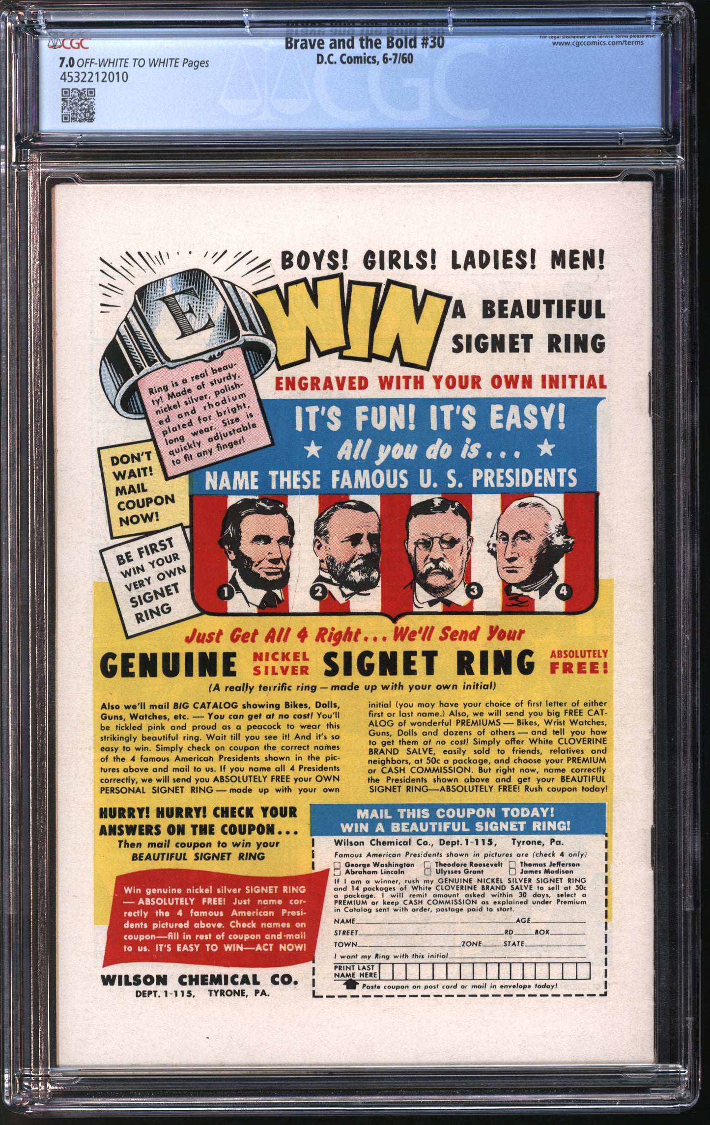 D.C. Comics Brave and the Bold #30 6-7/60 CGC 7.0 Off-White to White Pages