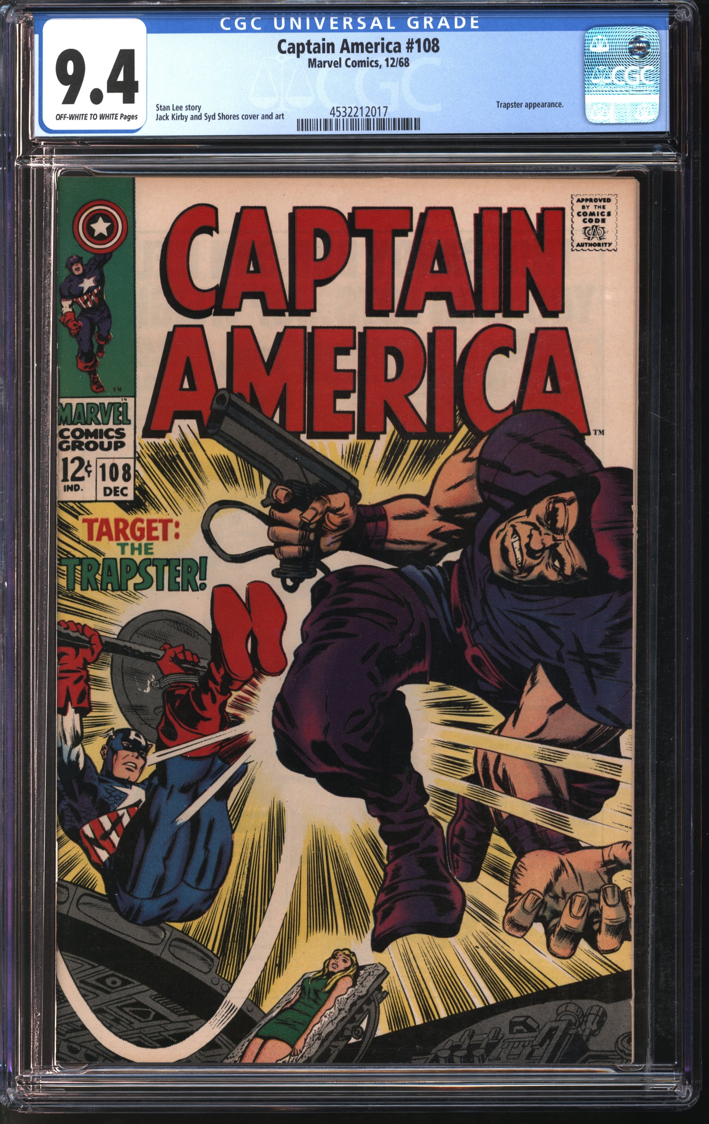 Marvel Comics Captain America #108 12/68 CGC 9.4 Off-White to White Pages
