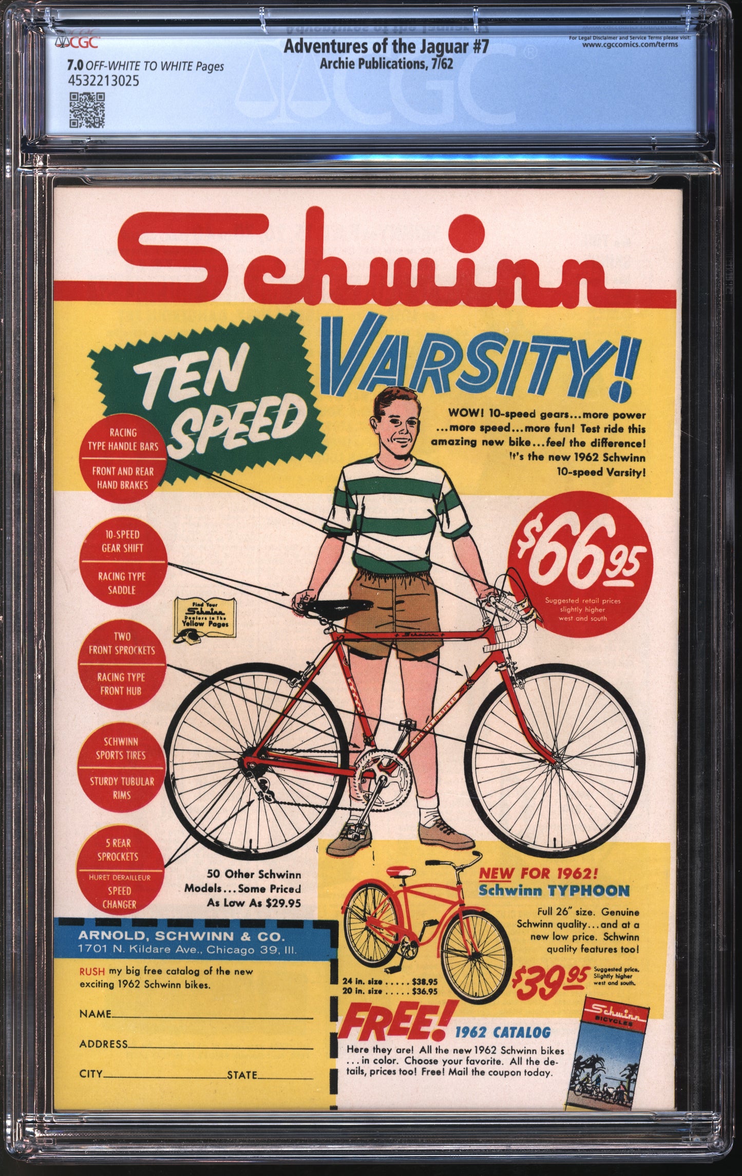 Archie Pub. Adventures of the Jaguar #7 7/62 CGC 7.0 Off-White to White Pages